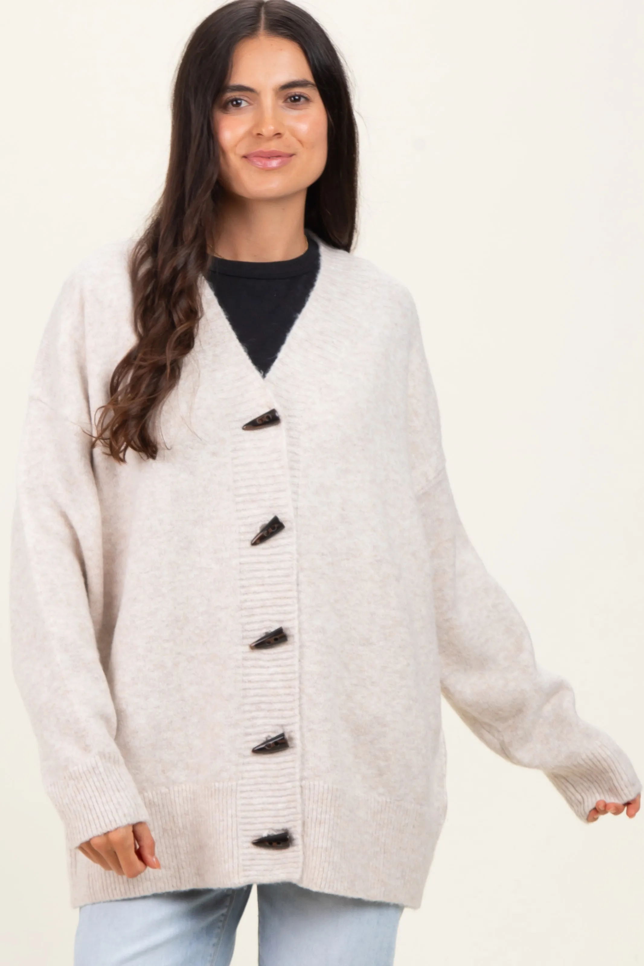 Cream Oversized Toggle Button Cardigan sold by Pinkblush product image thumbnail 5
