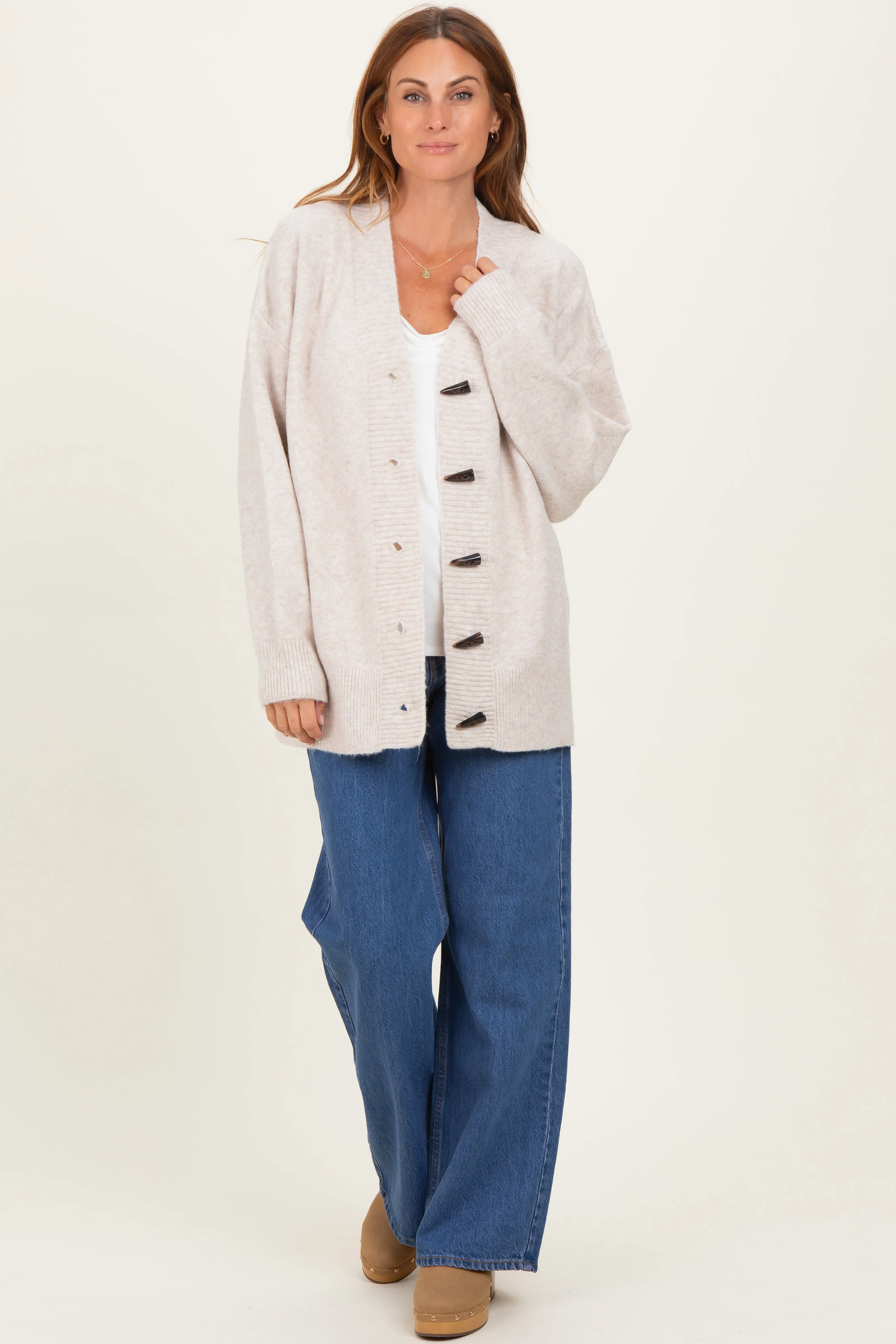 Cream Oversized Toggle Button Cardigan sold by Pinkblush product image thumbnail 2