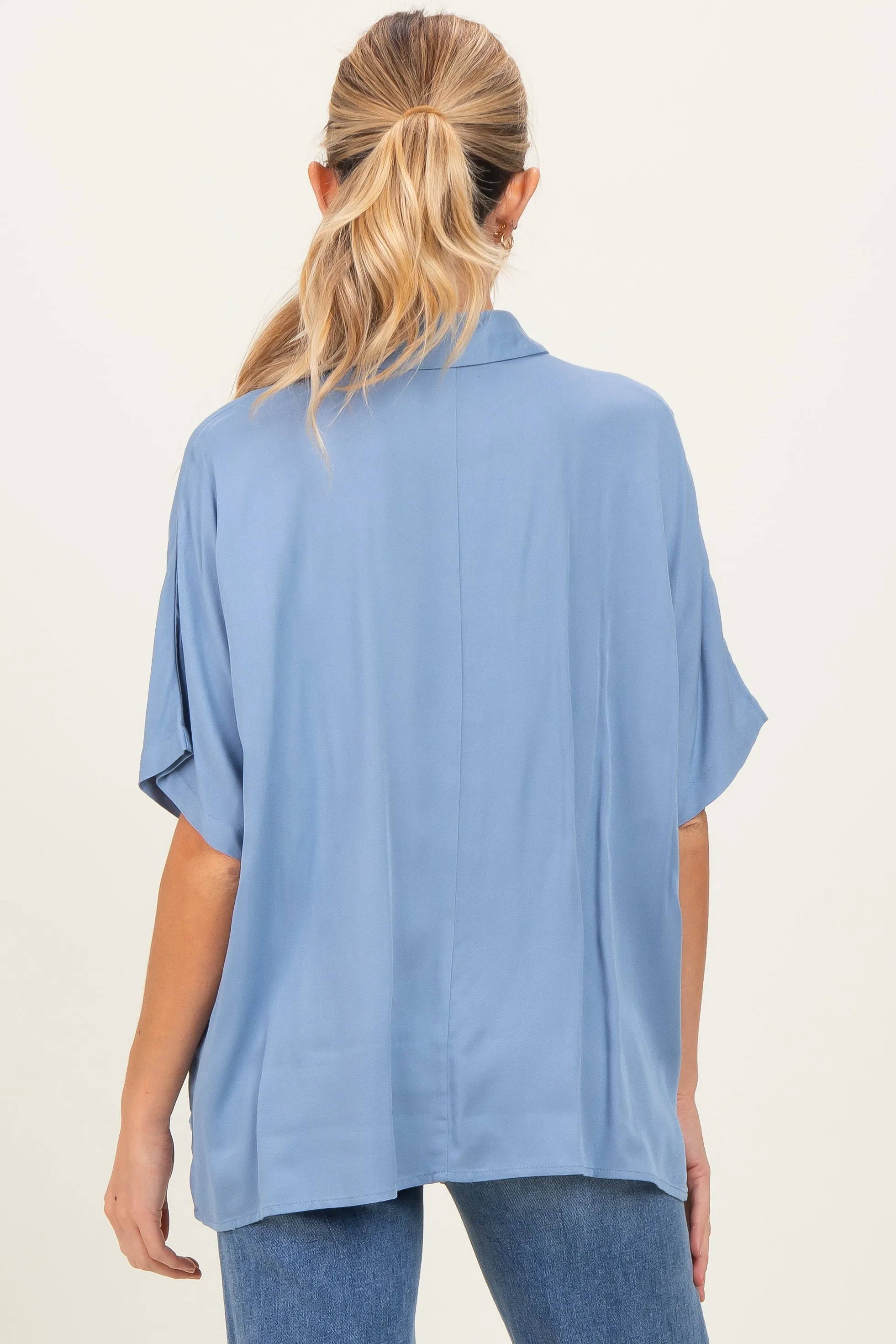 Light Blue Dolman Sleeve Button Down Maternity Blouse sold by Pinkblush product image thumbnail 4