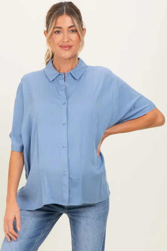 Light Blue Dolman Sleeve Button Down Maternity Blouse sold by Pinkblush
