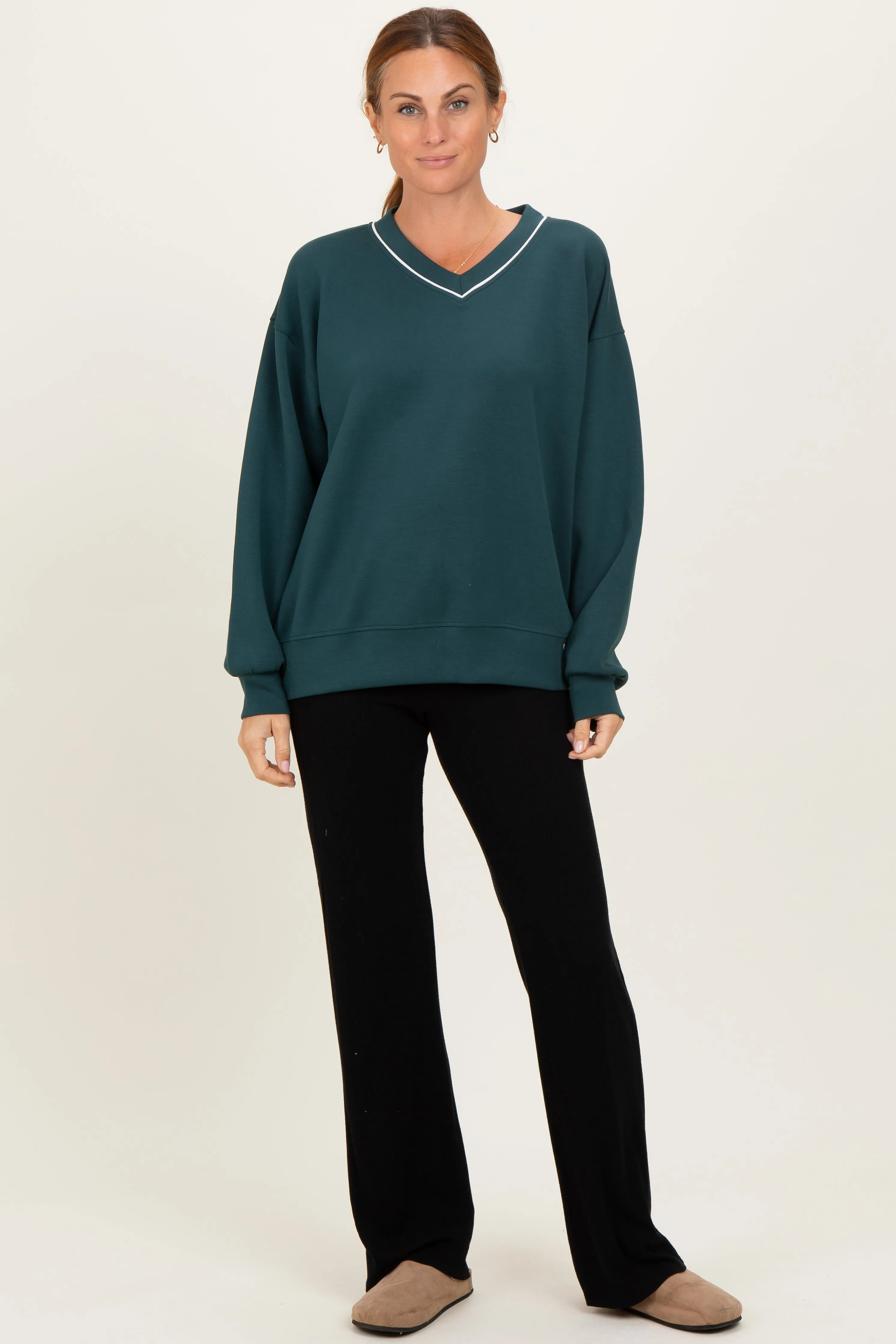 Forest Green V-Neck Sweatshirt sold by Pinkblush product image thumbnail 2