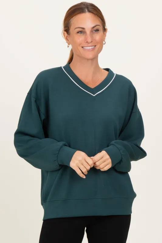 Forest Green V-Neck Sweatshirt sold by Pinkblush