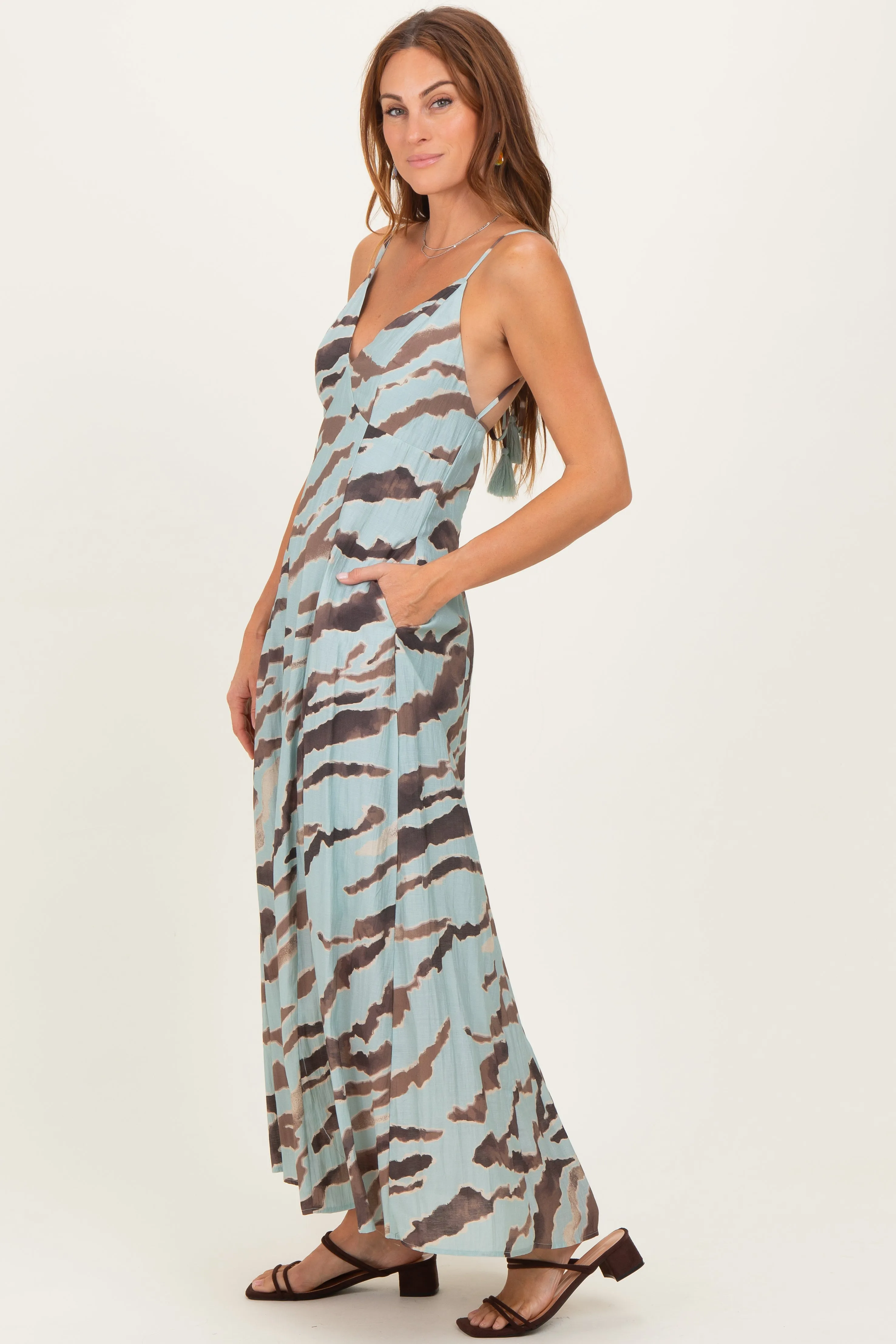 Light Blue Printed Open Tie Back Maxi Dress sold by Pinkblush product image thumbnail 3