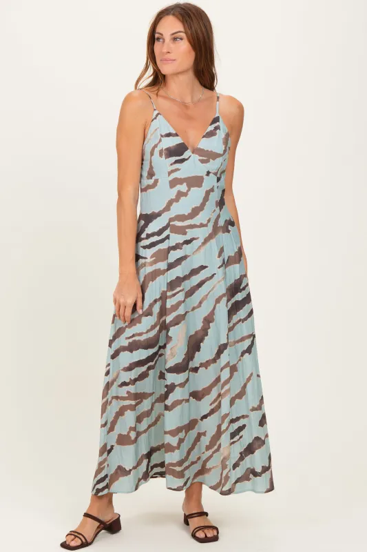 Light Blue Printed Open Tie Back Maxi Dress sold by Pinkblush