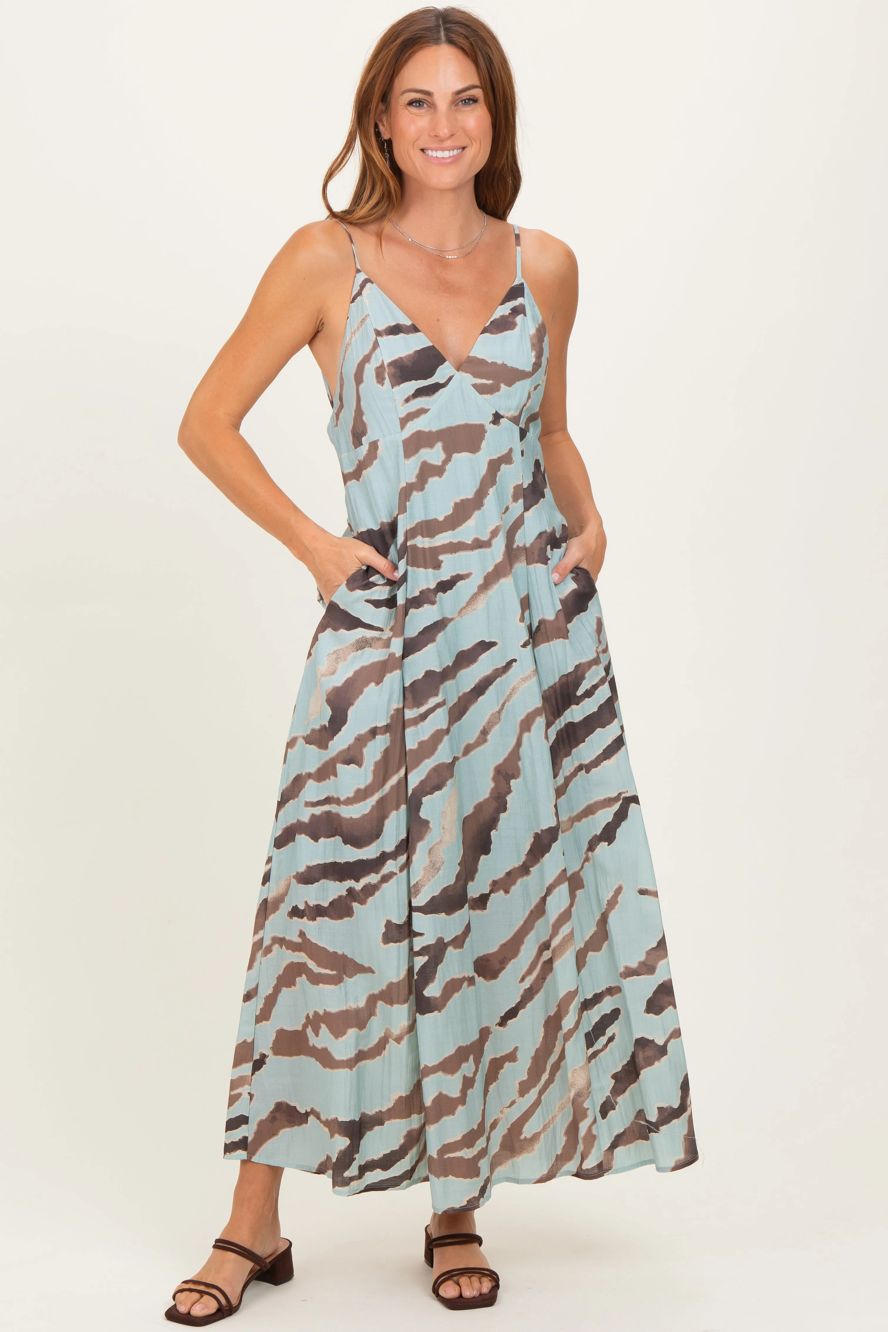 Light Blue Printed Open Tie Back Maxi Dress sold by Pinkblush product image thumbnail 2