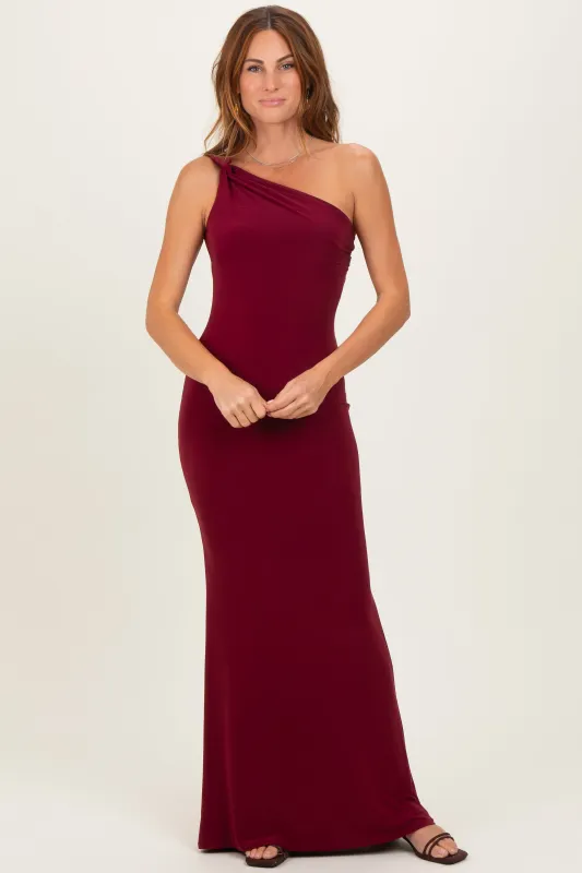 Burgundy Double Strap One Shoulder Maxi Dress sold by Pinkblush