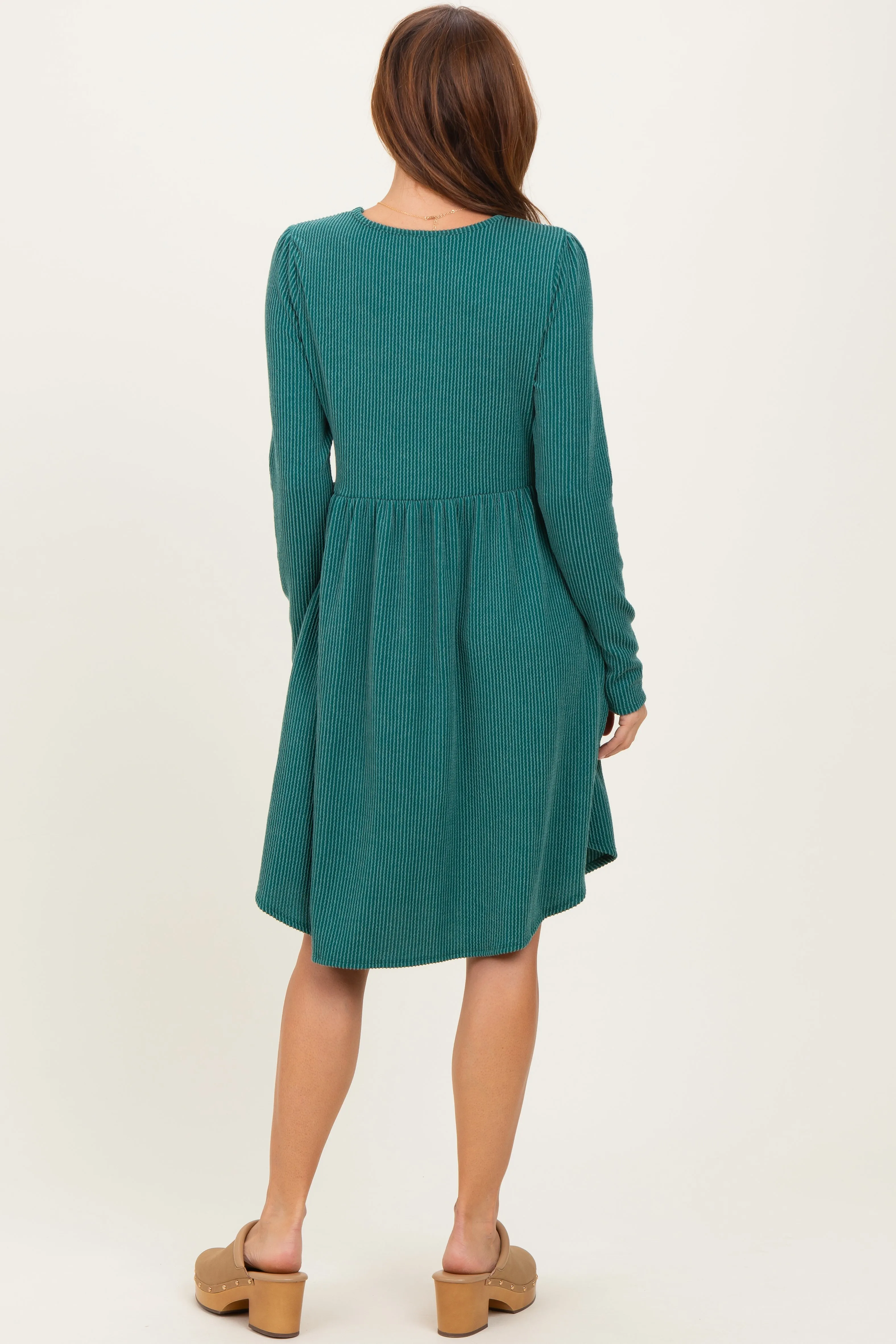 Forest Green Textured Rib Tiered Long Sleeve Dress sold by Pinkblush product image thumbnail 4