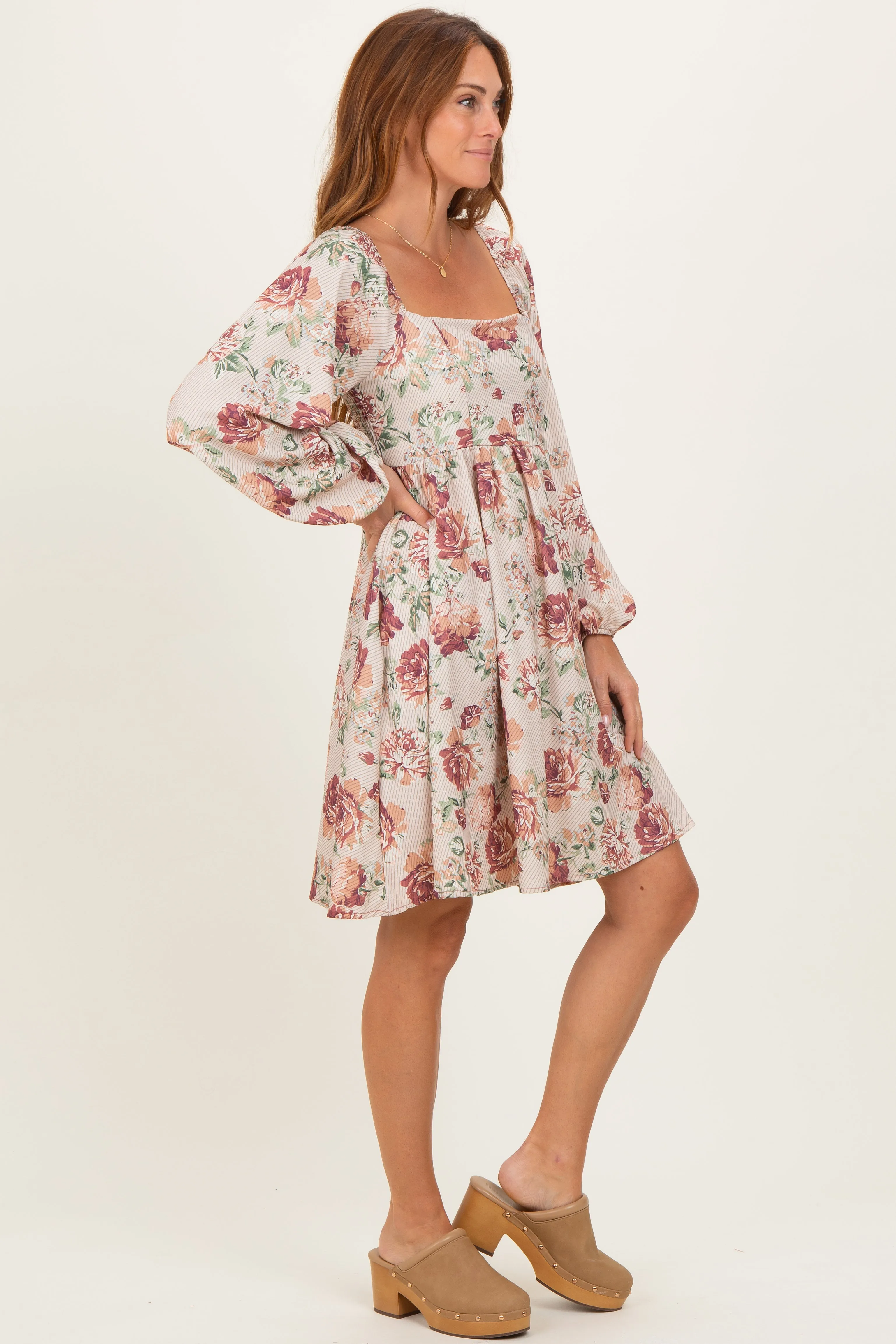 Cream Rose Floral Long Sleeve Dress sold by Pinkblush product image thumbnail 3