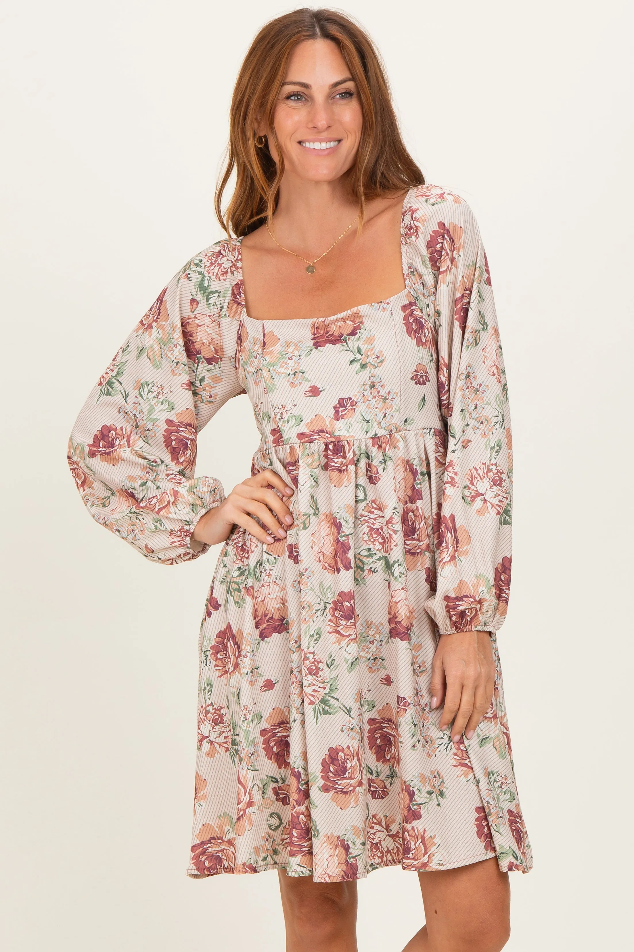 Cream Rose Floral Long Sleeve Dress sold by Pinkblush product image thumbnail 2