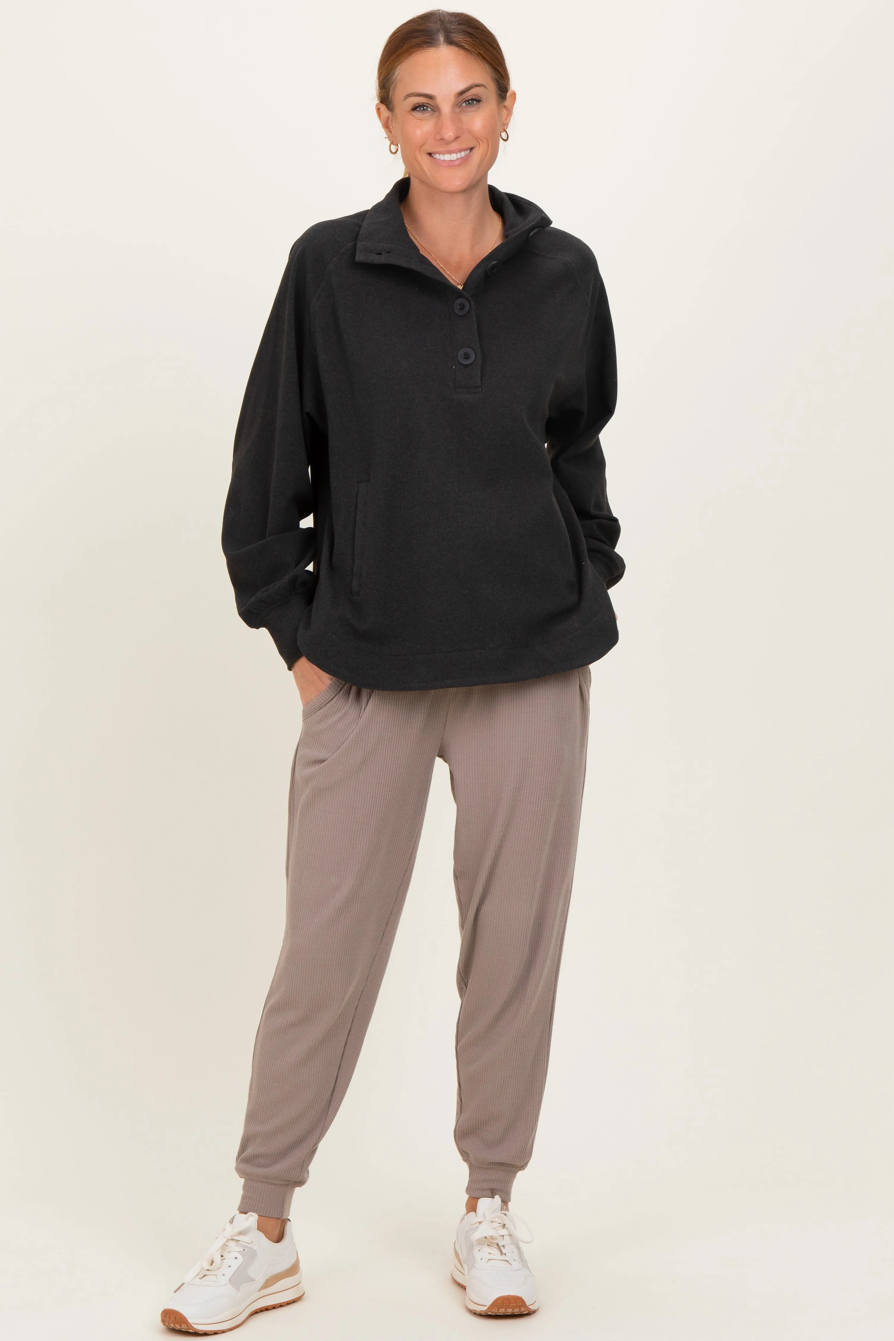 Black Brushed Knit Button Collar Pullover sold by Pinkblush product image thumbnail 2