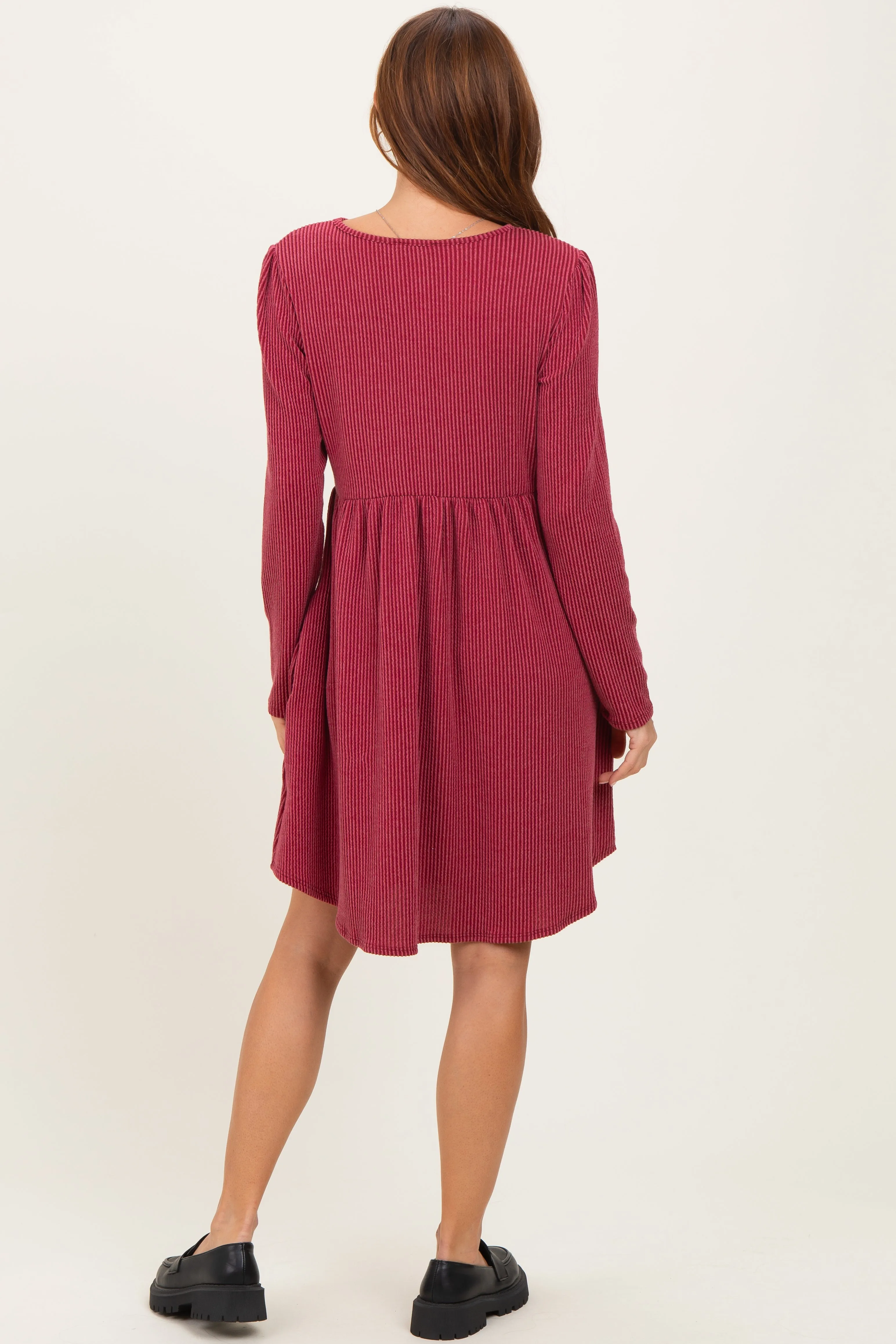 Dark Red Textured Rib Long Sleeve Dress sold by Pinkblush product image thumbnail 4