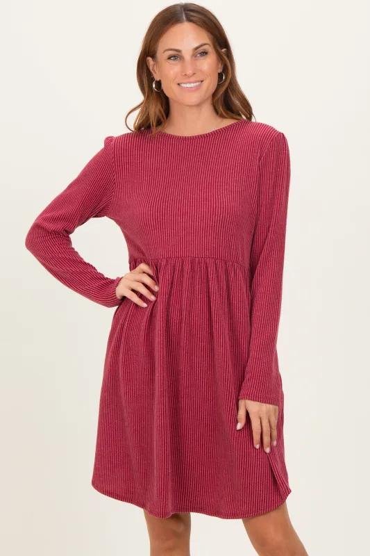 Dark Red Textured Rib Long Sleeve Dress sold by Pinkblush