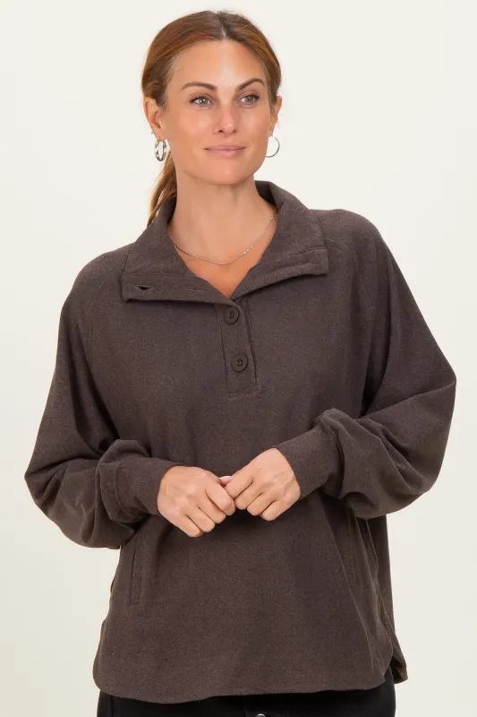 Brown Brushed Knit Button Collar Pullover sold by Pinkblush