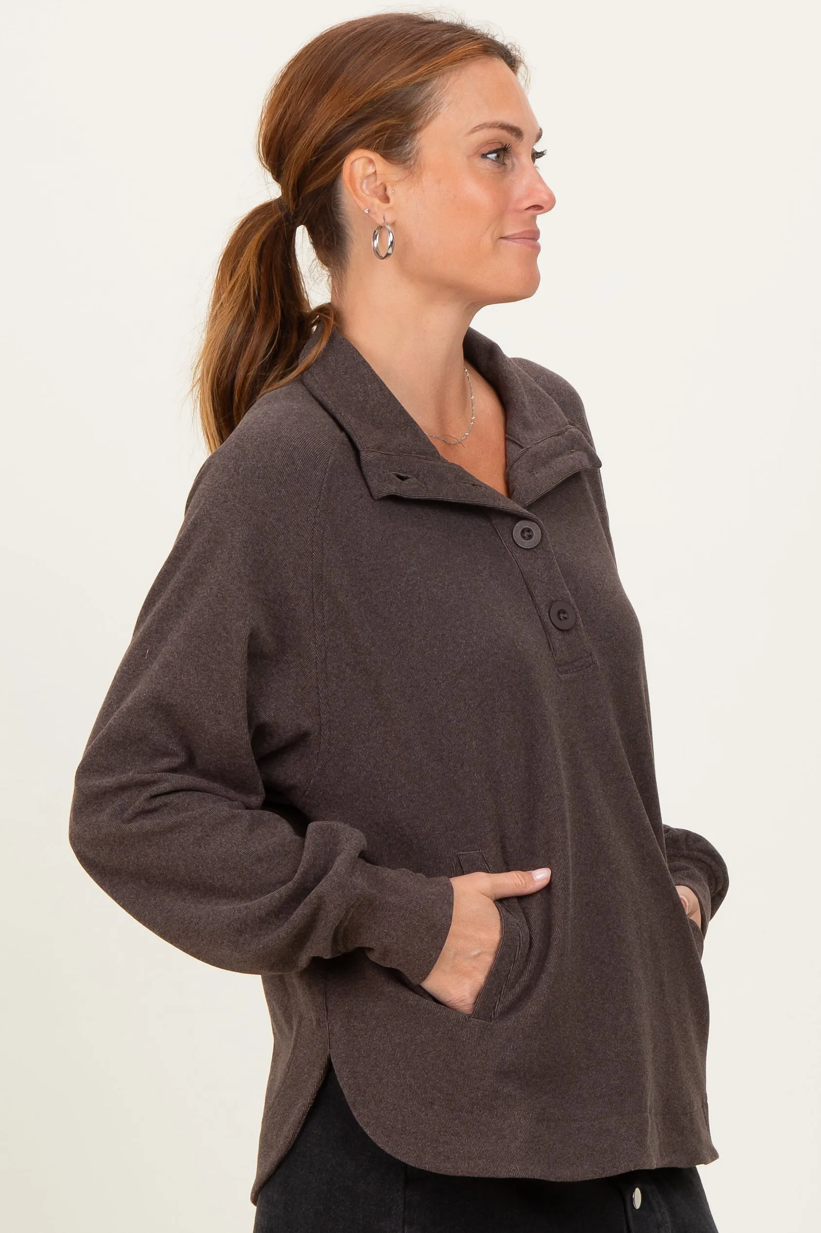 Brown Brushed Knit Button Collar Pullover sold by Pinkblush product image thumbnail 3