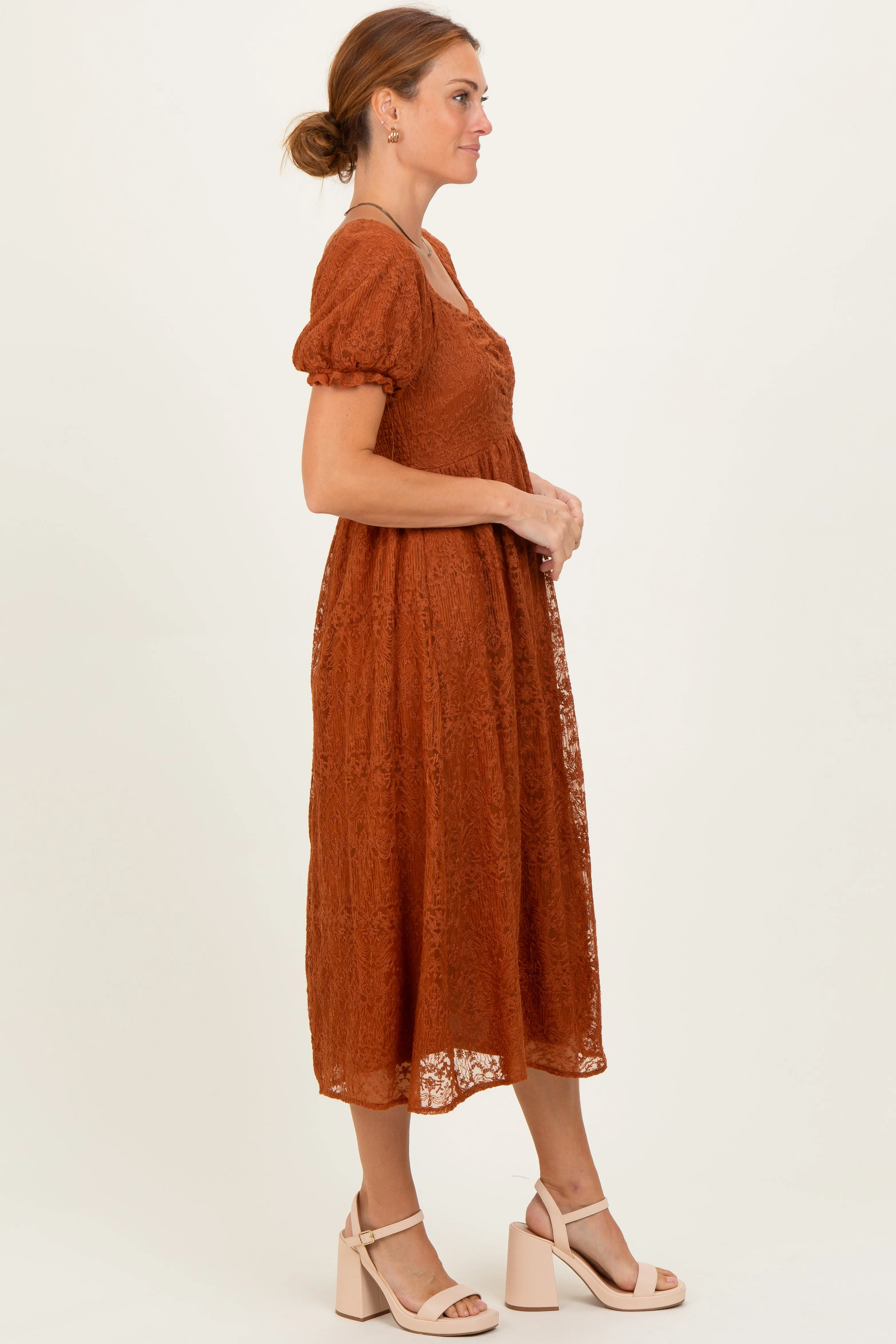 Rust Embroidered Mesh Short Sleeve Midi Dress sold by Pinkblush product image thumbnail 3