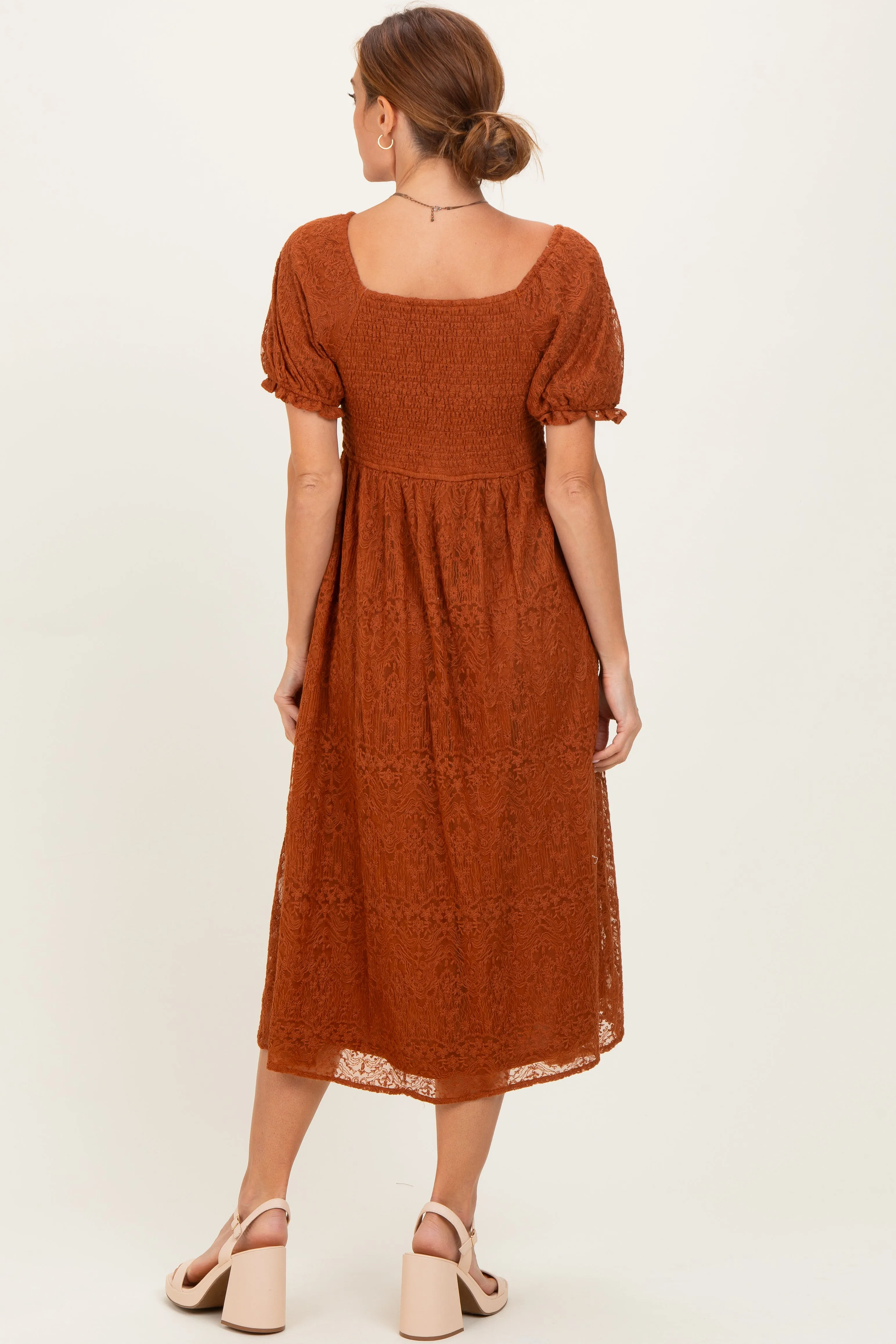 Rust Embroidered Mesh Short Sleeve Midi Dress sold by Pinkblush product image thumbnail 4
