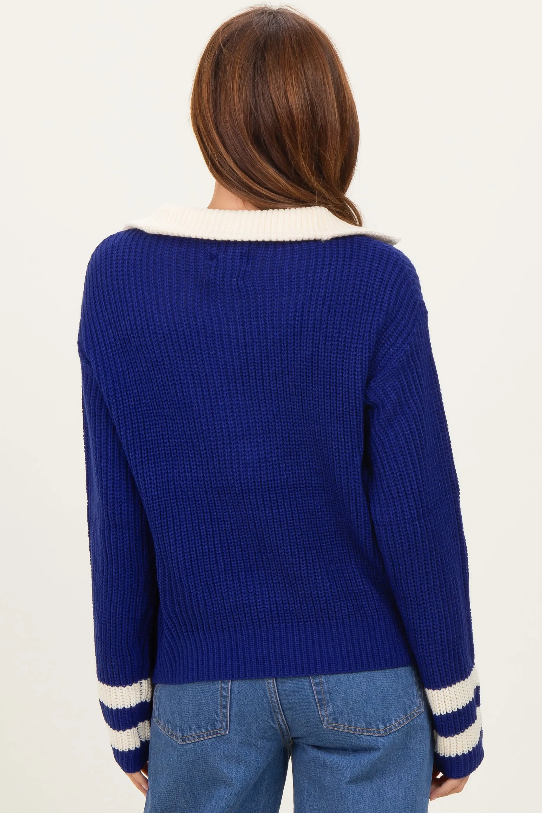 Navy Colorblock Chunky Knit Half Zip Sweater sold by Pinkblush product image thumbnail 2