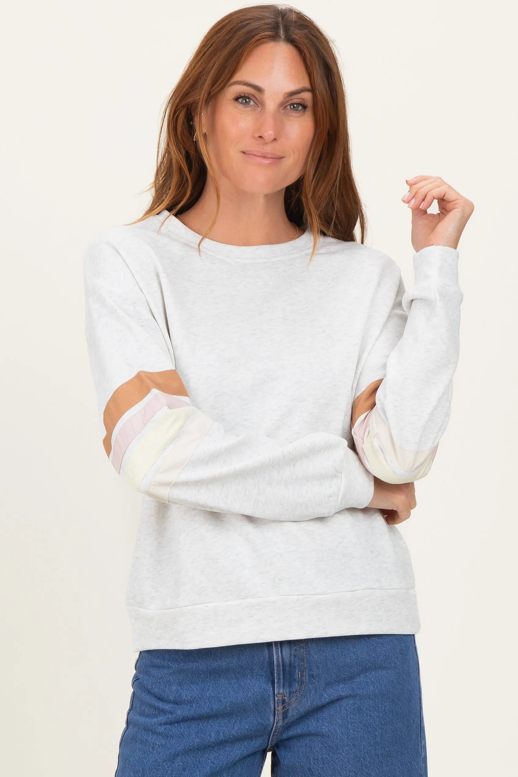 Heather Grey Colorblock Stripe Detail Sweatshirt sold by Pinkblush