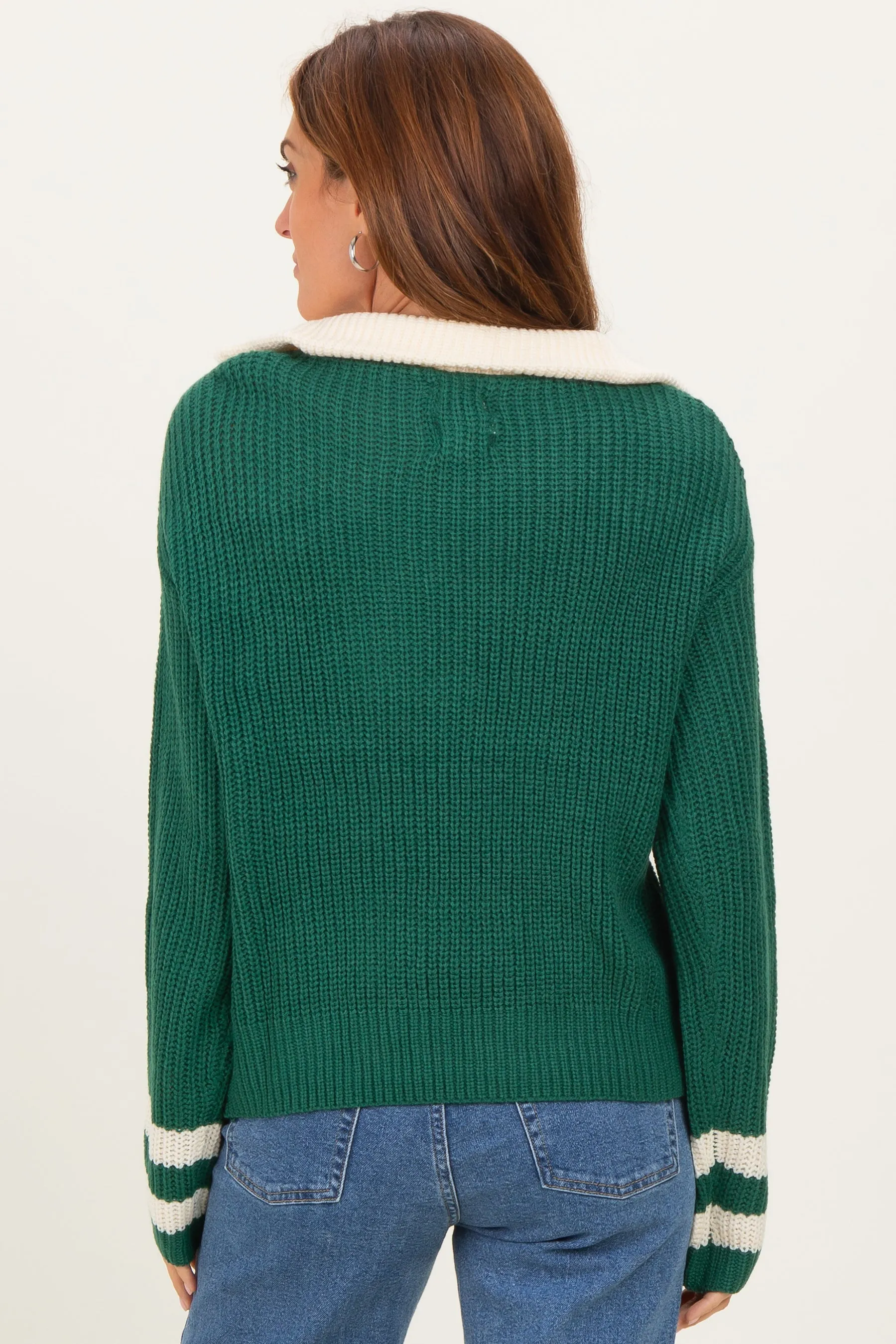 Forest Green Colorblock Chunky Knit Half Zip Sweater sold by Pinkblush product image thumbnail 4
