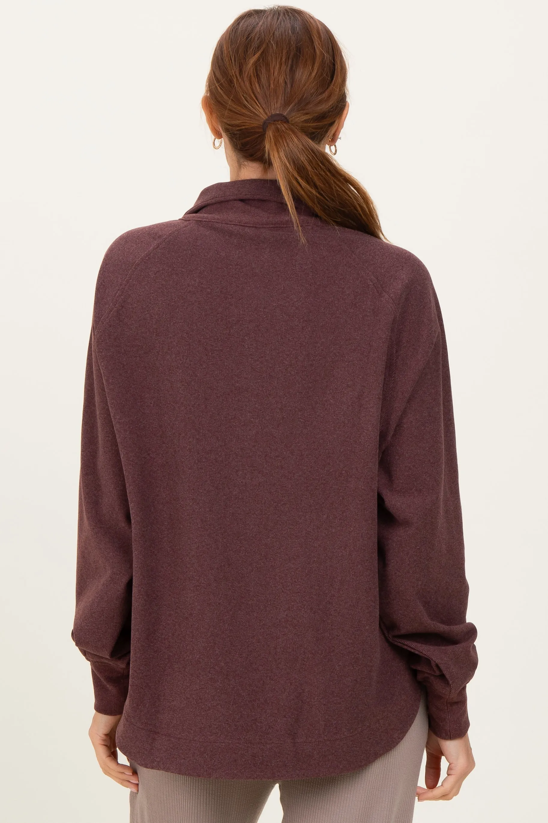 Burgundy Brushed Knit Button Collar Pullover sold by Pinkblush product image thumbnail 4