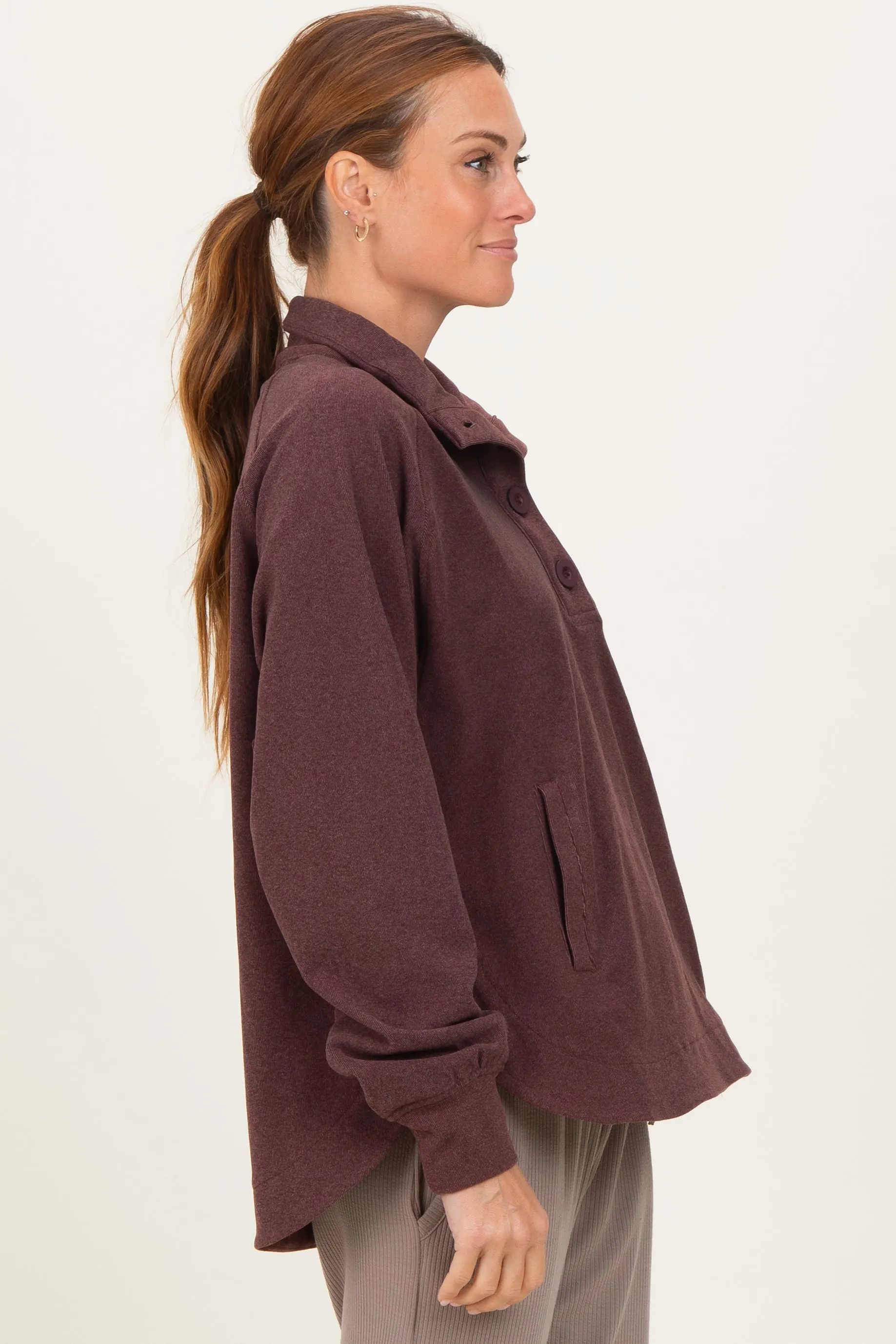 Burgundy Brushed Knit Button Collar Pullover sold by Pinkblush product image thumbnail 3
