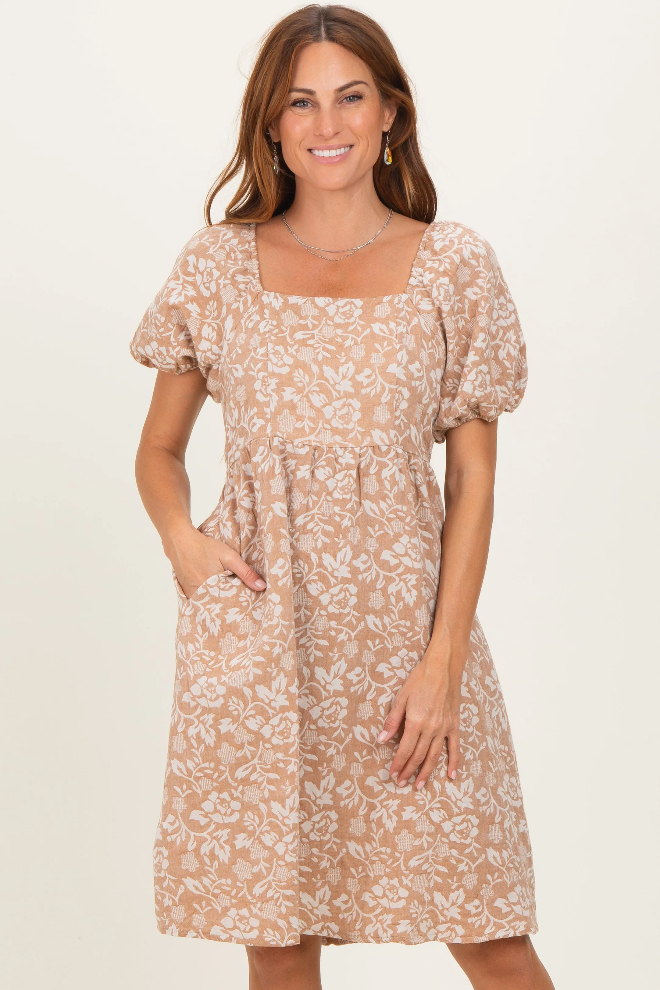 Taupe Floral Jacquard Square Neck Dress sold by Pinkblush product image thumbnail 2