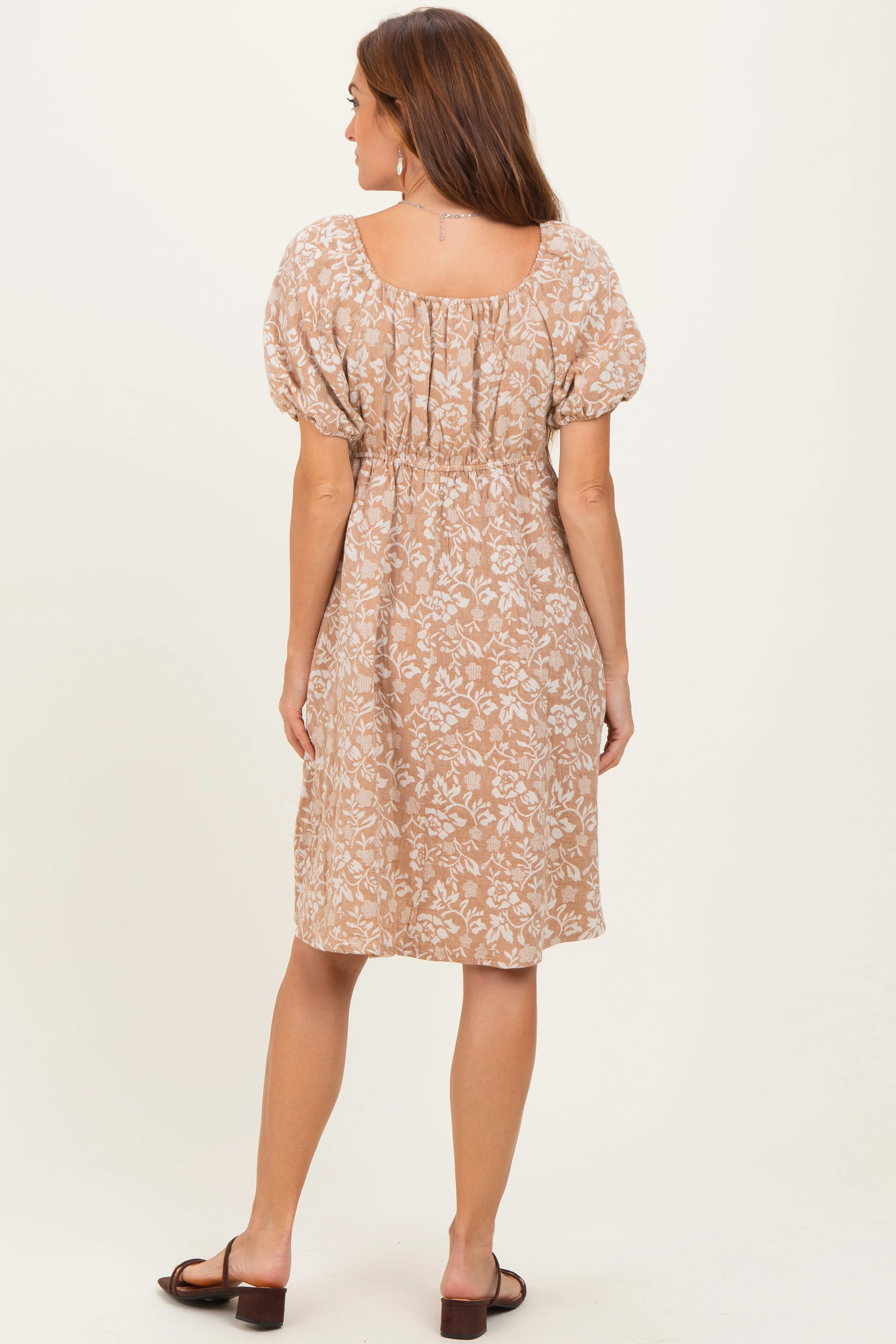 Taupe Floral Jacquard Square Neck Dress sold by Pinkblush product image thumbnail 4
