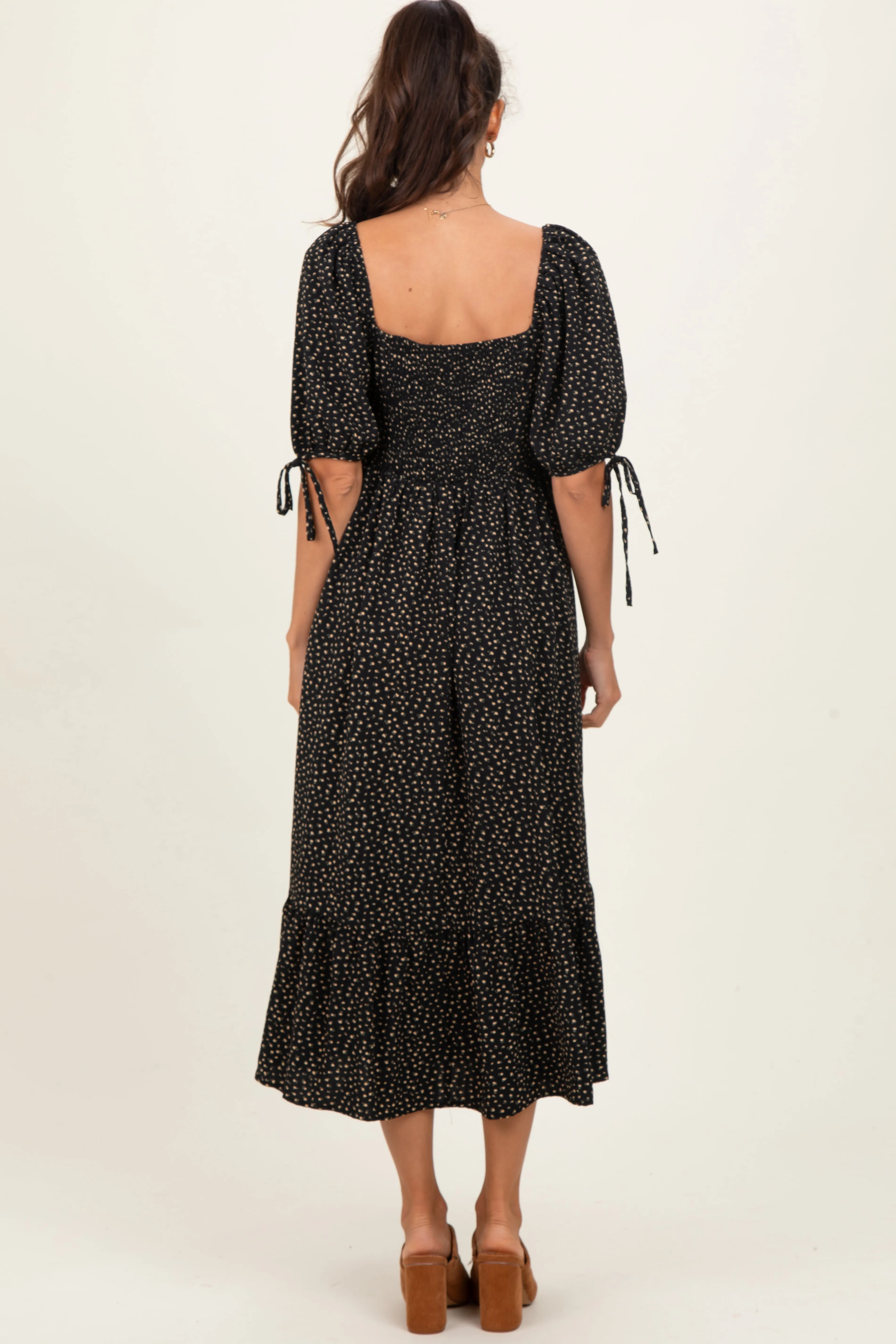 Black Floral Tie Sleeve Midi Dress sold by Pinkblush product image thumbnail 4