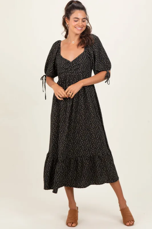 Black Floral Tie Sleeve Midi Dress sold by Pinkblush