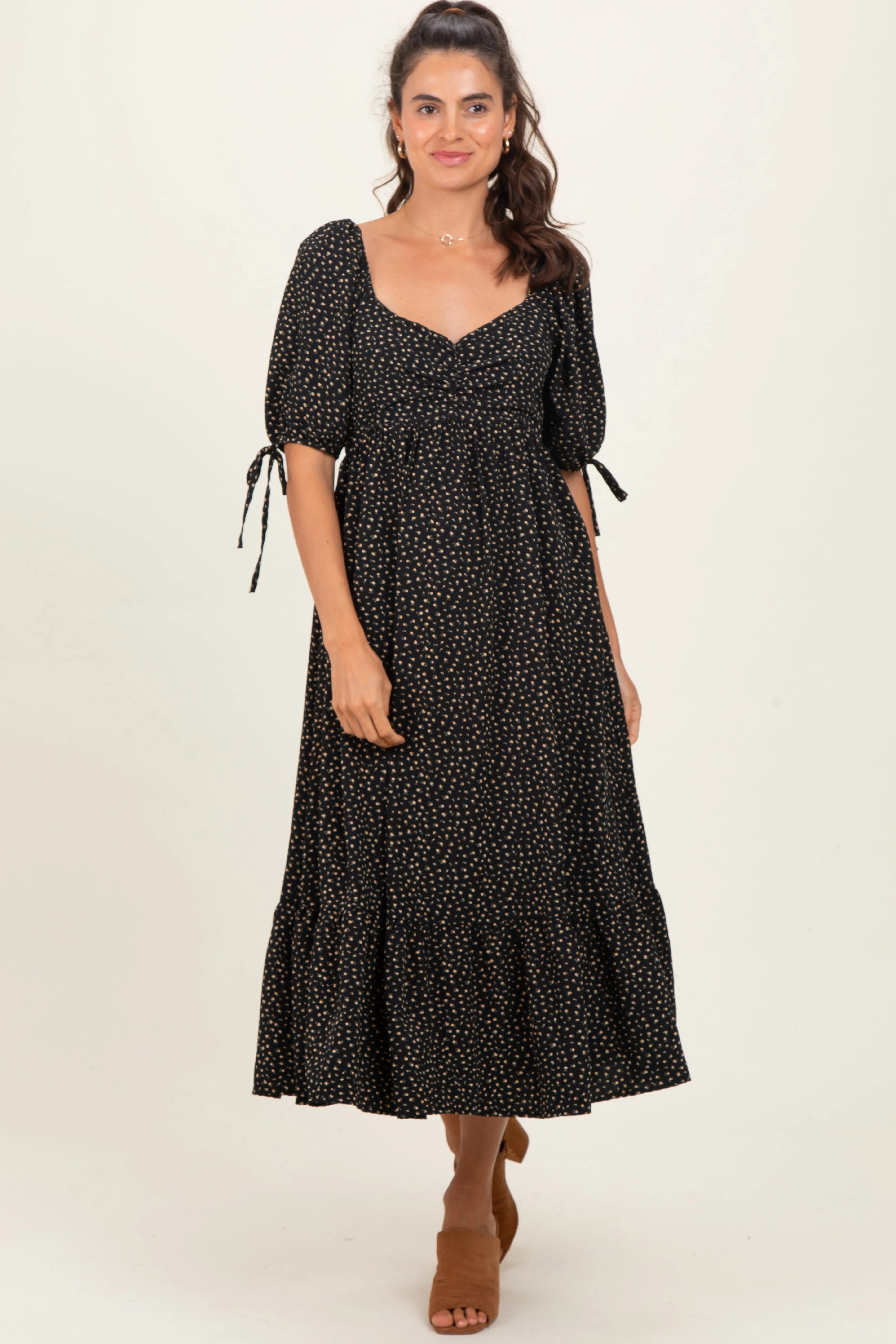 Black Floral Tie Sleeve Midi Dress sold by Pinkblush product image thumbnail 2