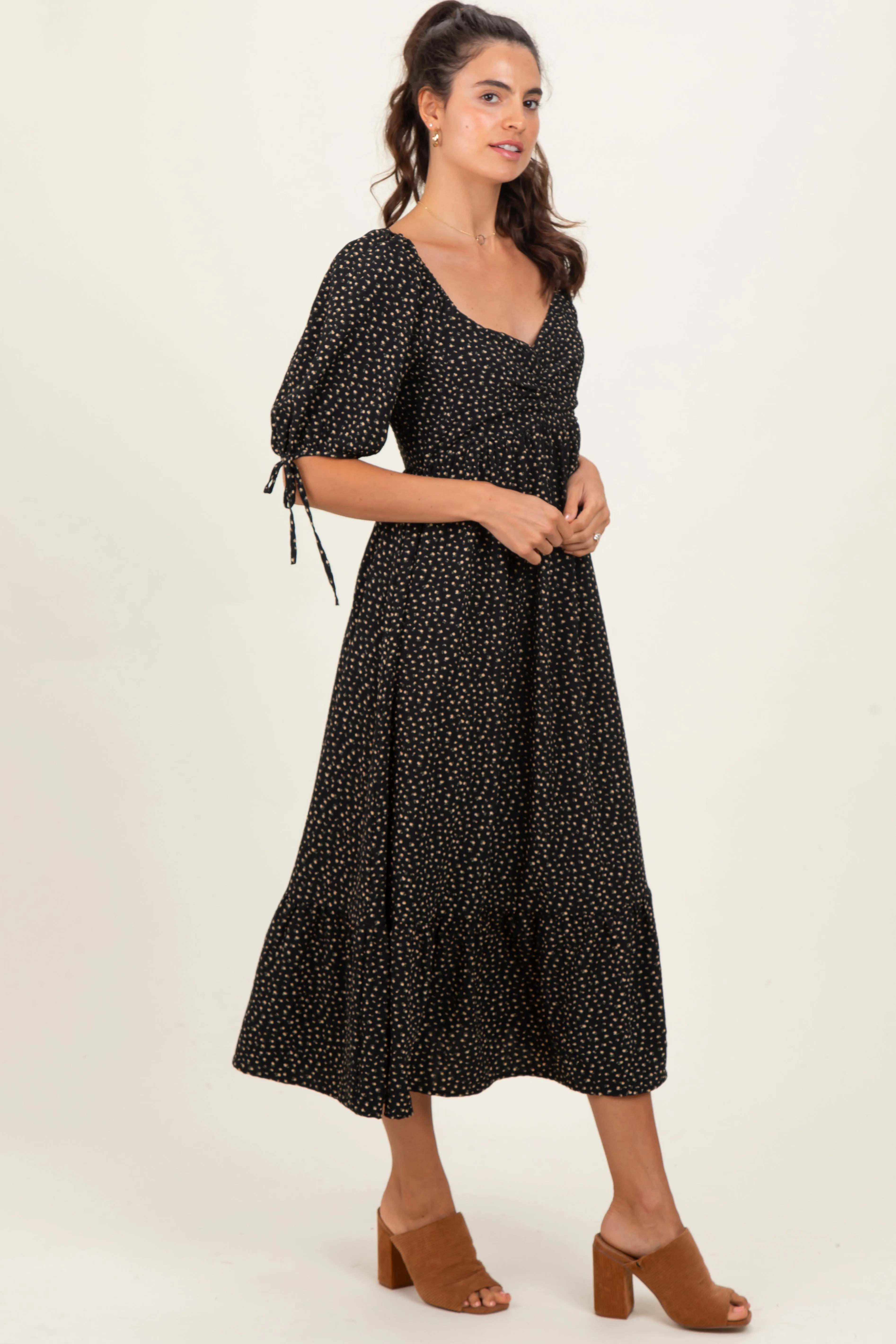 Black Floral Tie Sleeve Midi Dress sold by Pinkblush product image thumbnail 3