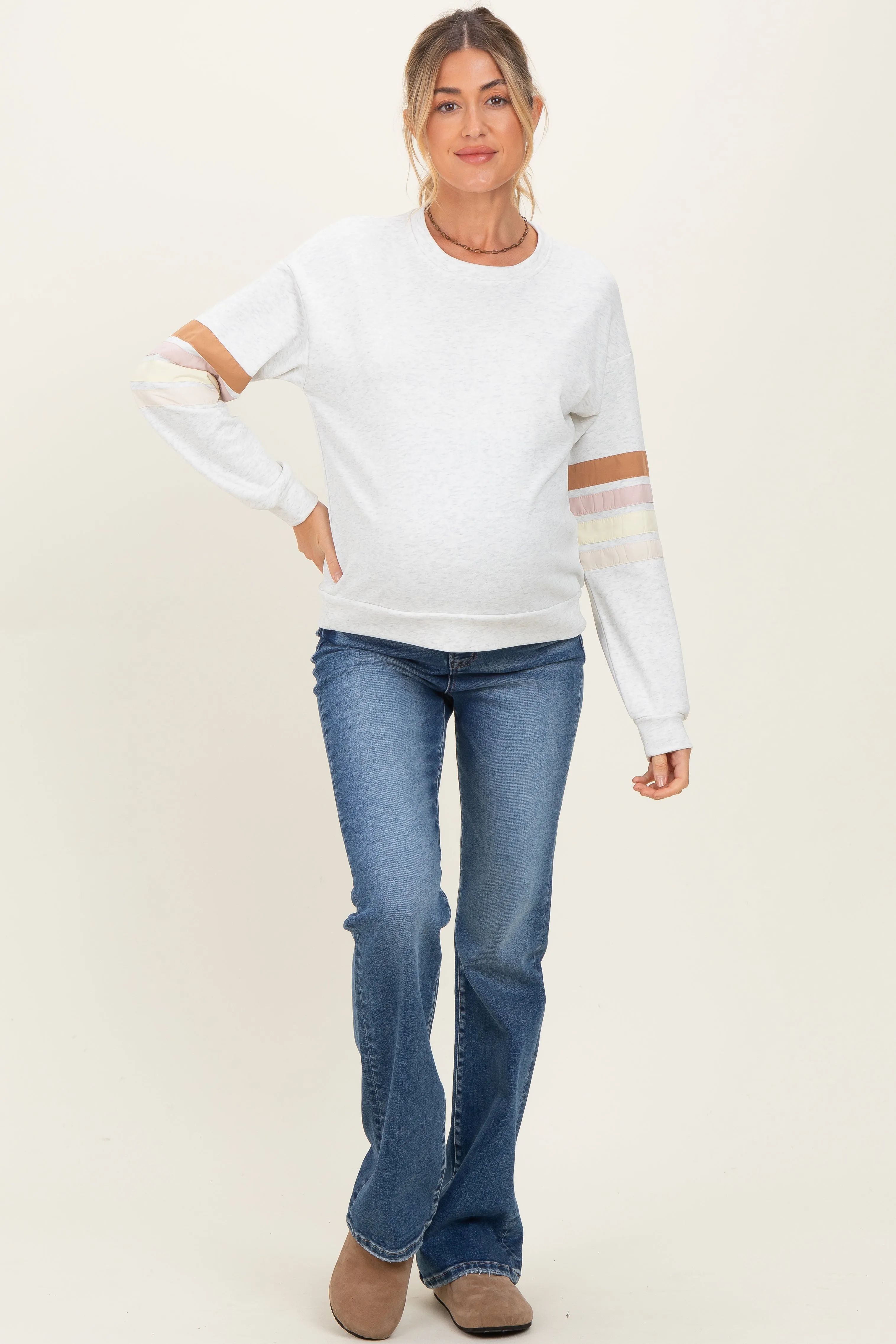 Heather Grey Colorblock Stripe Detail Maternity Sweatshirt sold by Pinkblush product image thumbnail 3