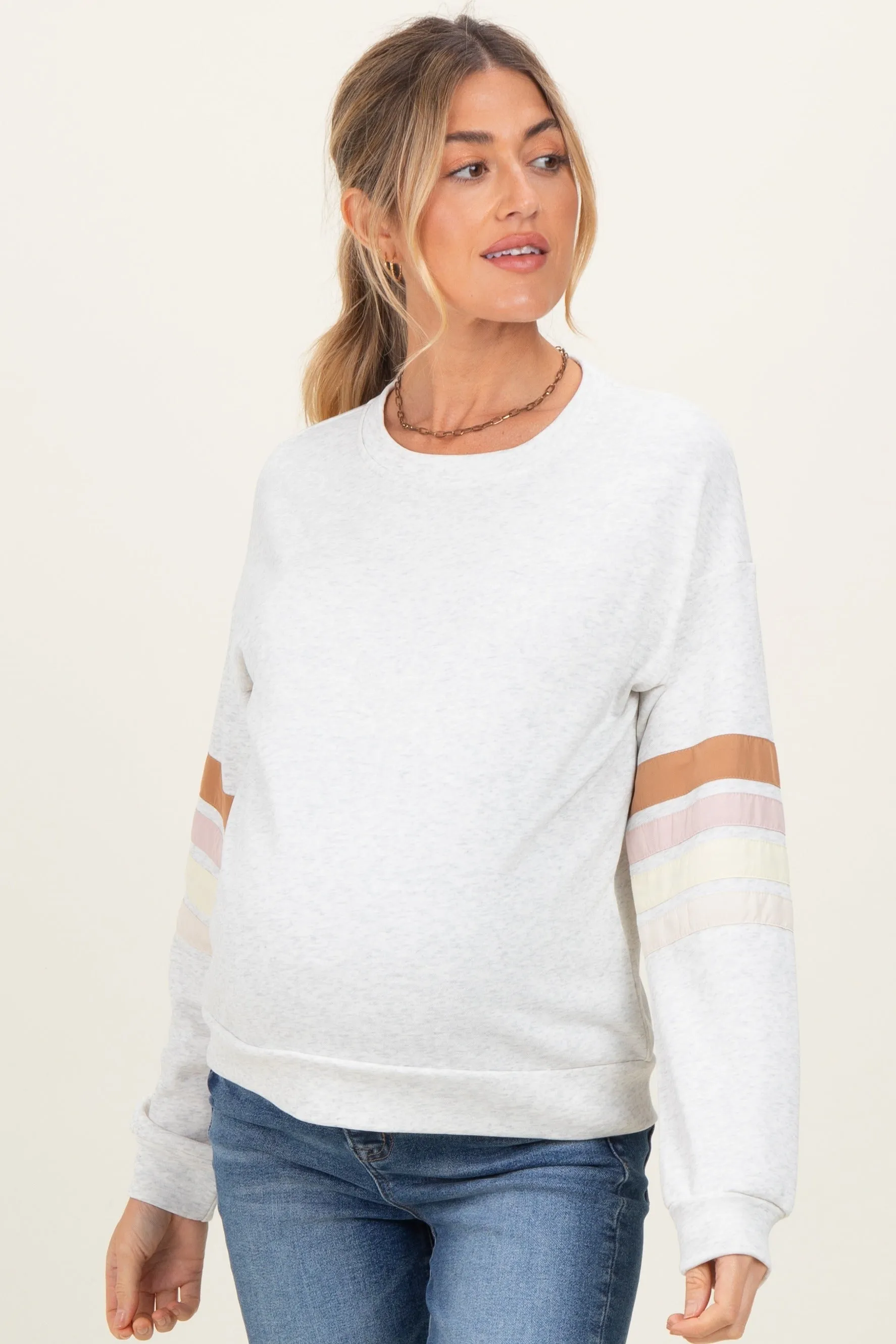Heather Grey Colorblock Stripe Detail Maternity Sweatshirt sold by Pinkblush