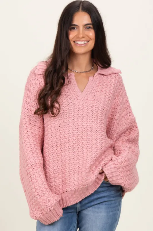 Mauve Collared Cable Knit Sweater sold by Pinkblush