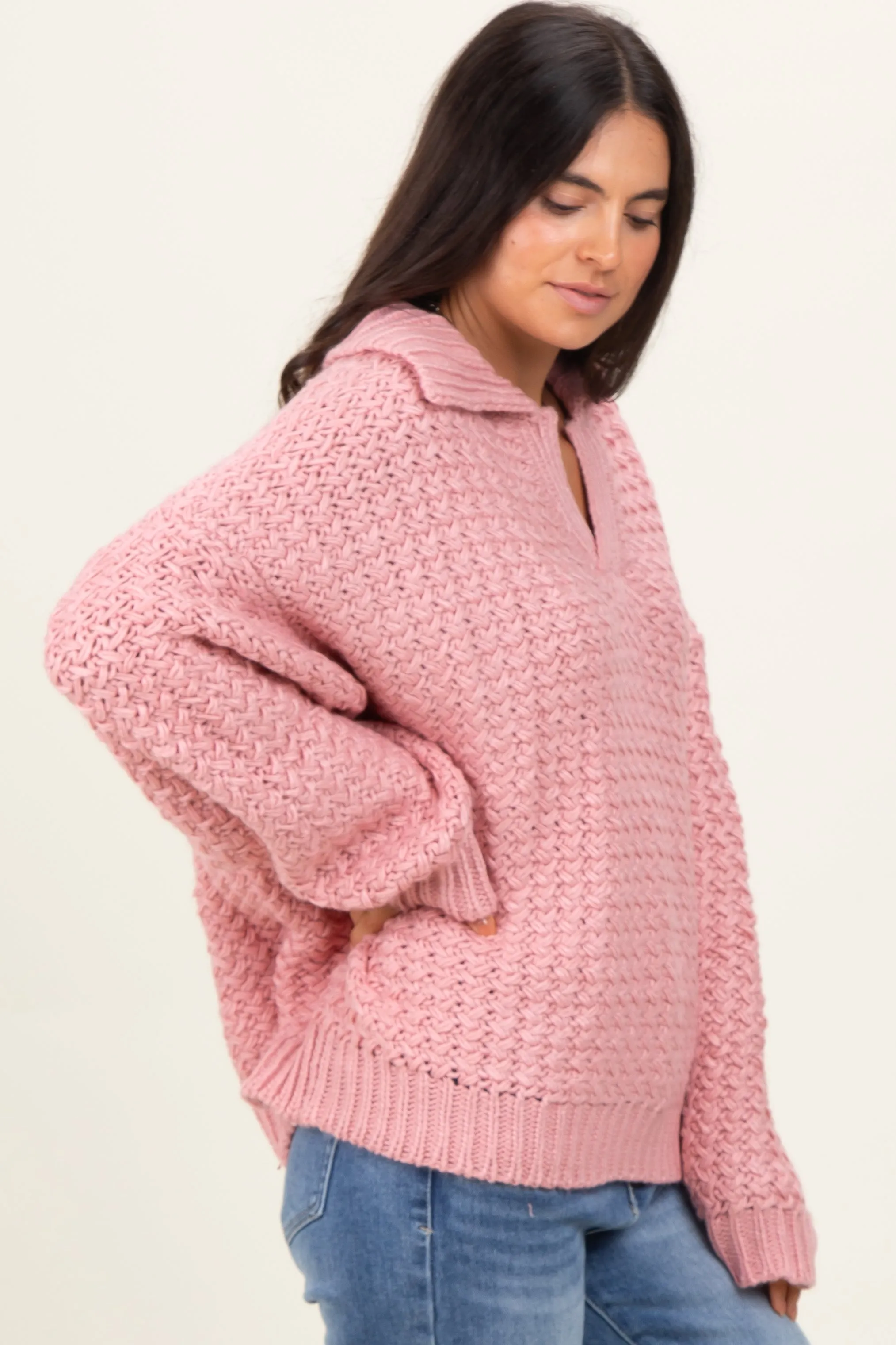 Mauve Collared Cable Knit Sweater sold by Pinkblush product image thumbnail 2