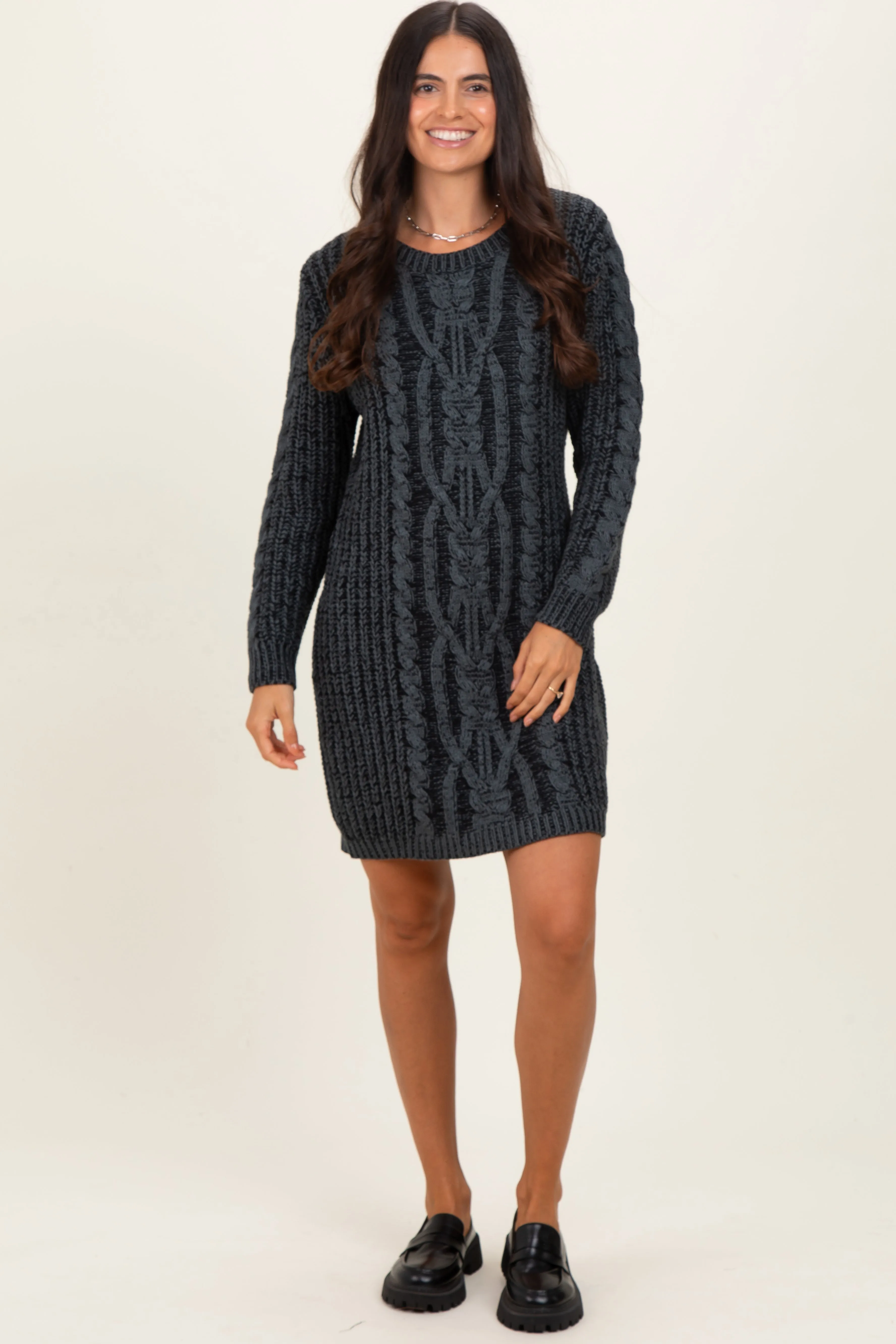Black Two Tone Cable Knit Mini Sweater Dress sold by Pinkblush product image thumbnail 2