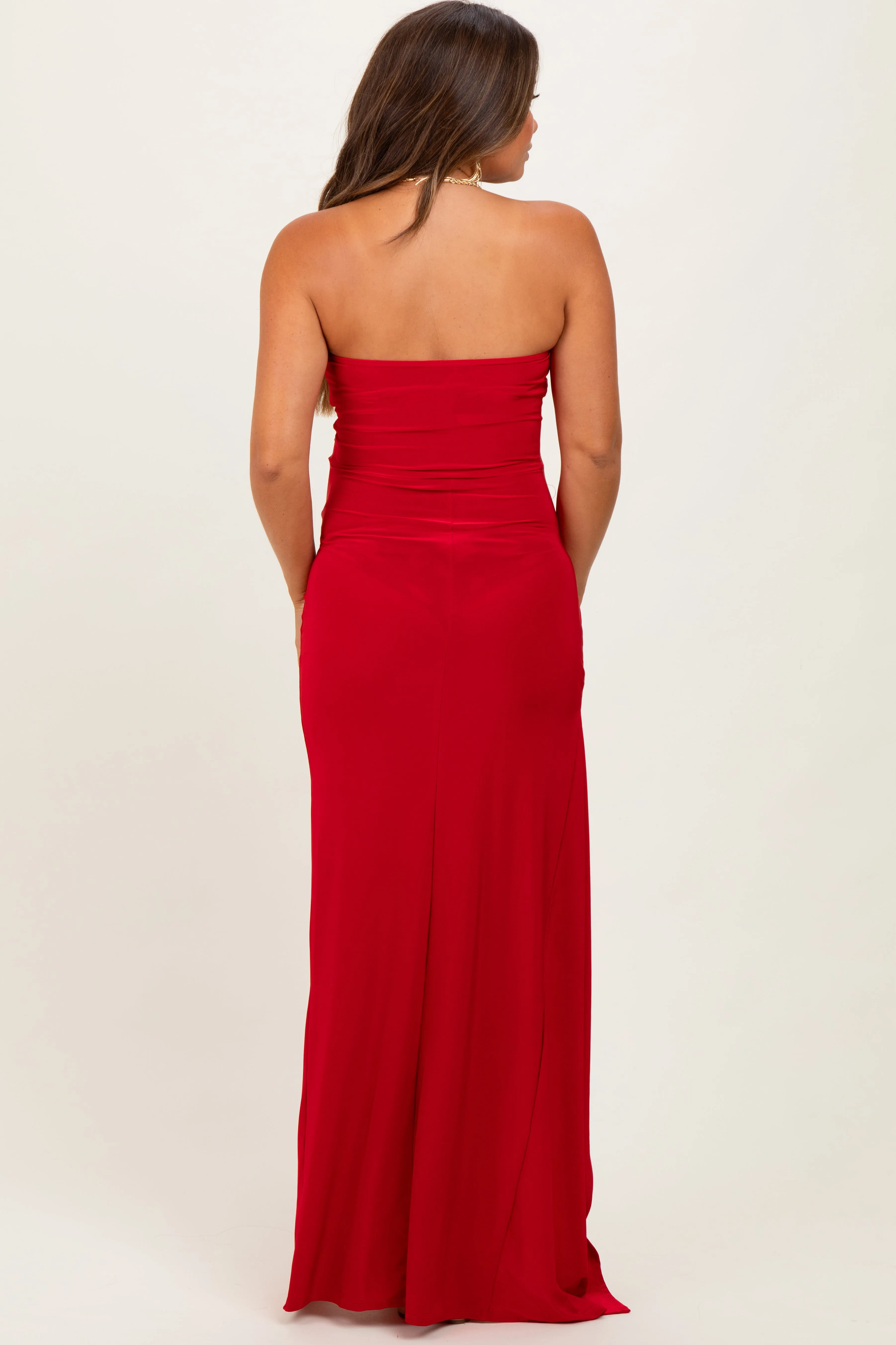Red Strapless Front Slit Maternity Maxi Dress sold by Pinkblush product image thumbnail 3