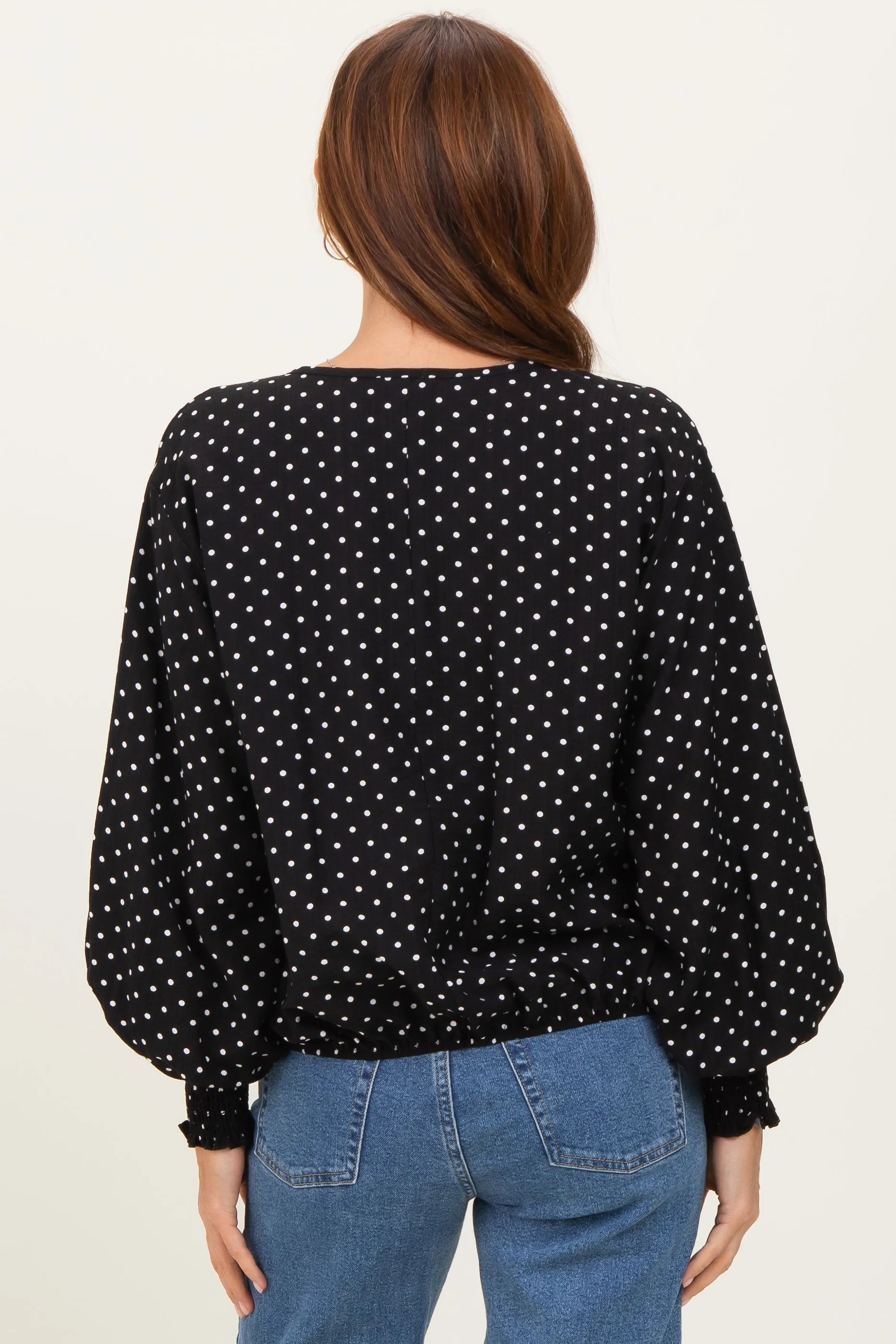 Black Polka Dot Long Sleeve Smocked Top sold by Pinkblush product image thumbnail 4