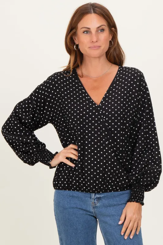 Black Polka Dot Long Sleeve Smocked Top sold by Pinkblush