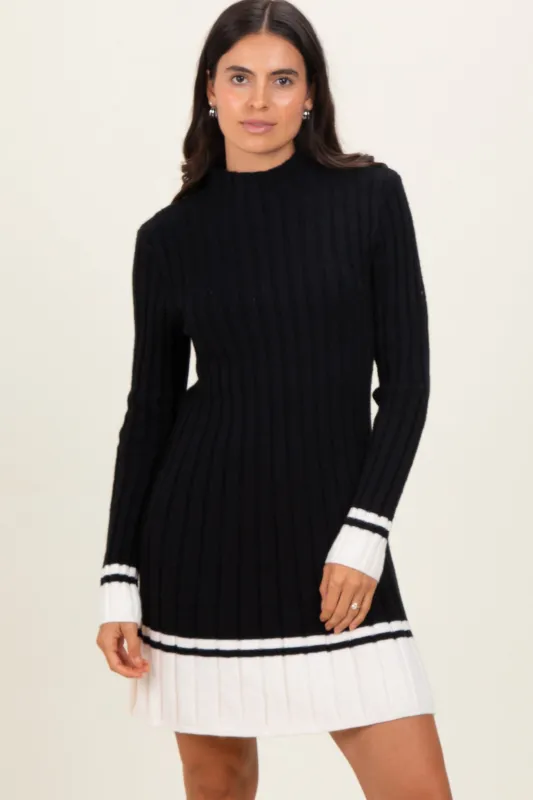 Black Ribbed Contrast Hem Sweater Dress sold by Pinkblush