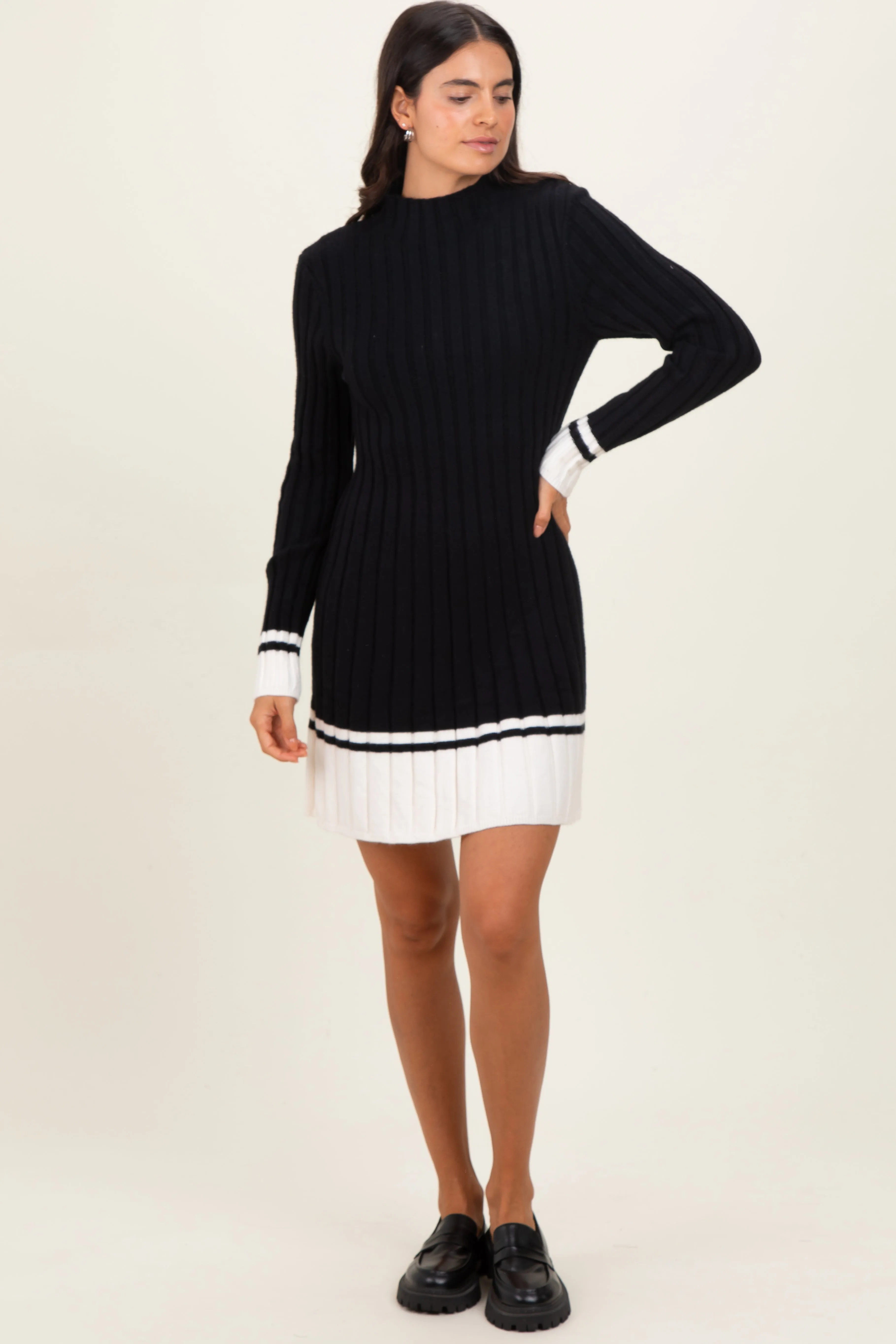 Black Ribbed Contrast Hem Sweater Dress sold by Pinkblush product image thumbnail 2