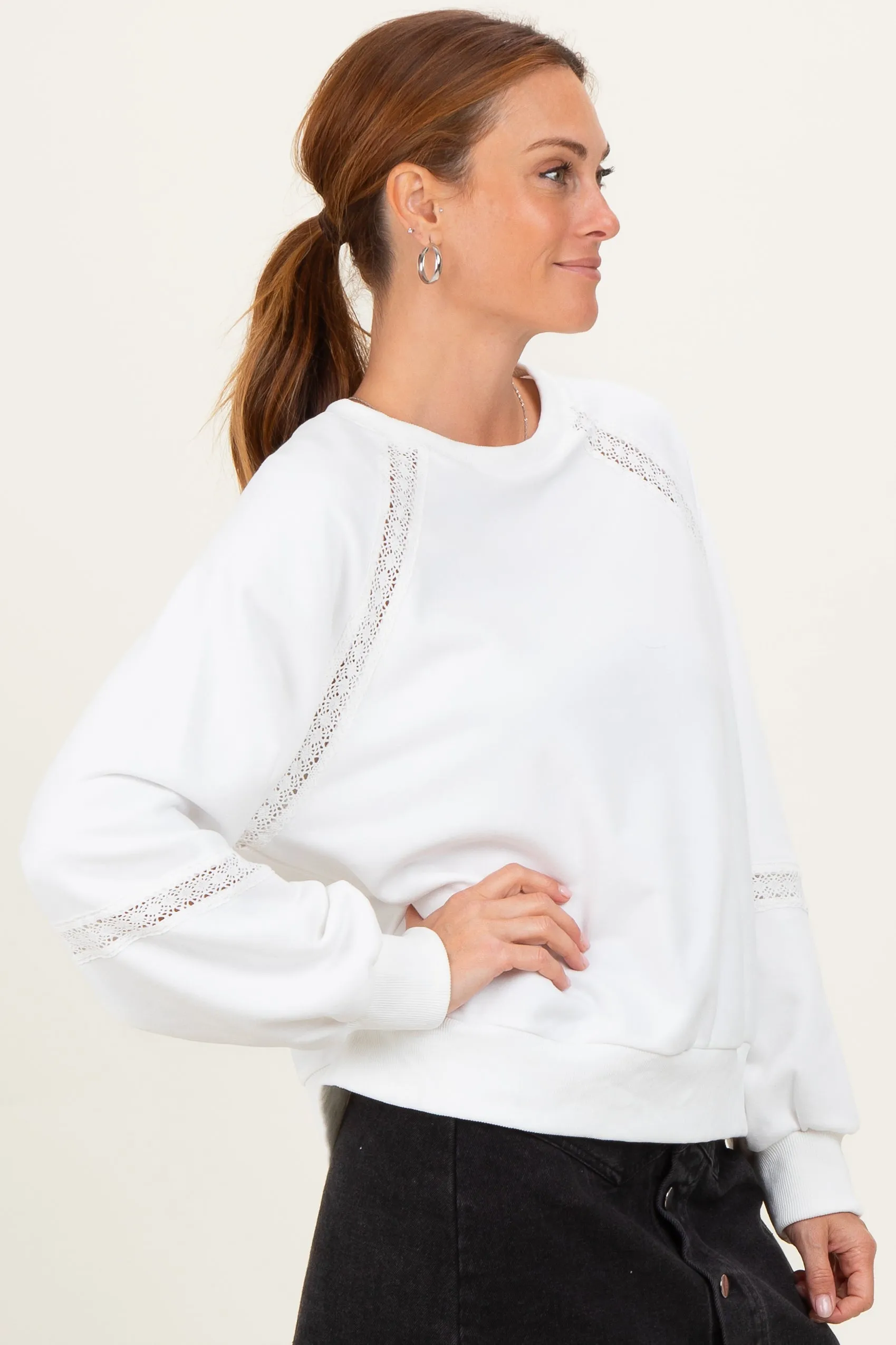 Ivory Crochet Lace Detail Oversized Sweatshirt sold by Pinkblush product image thumbnail 3