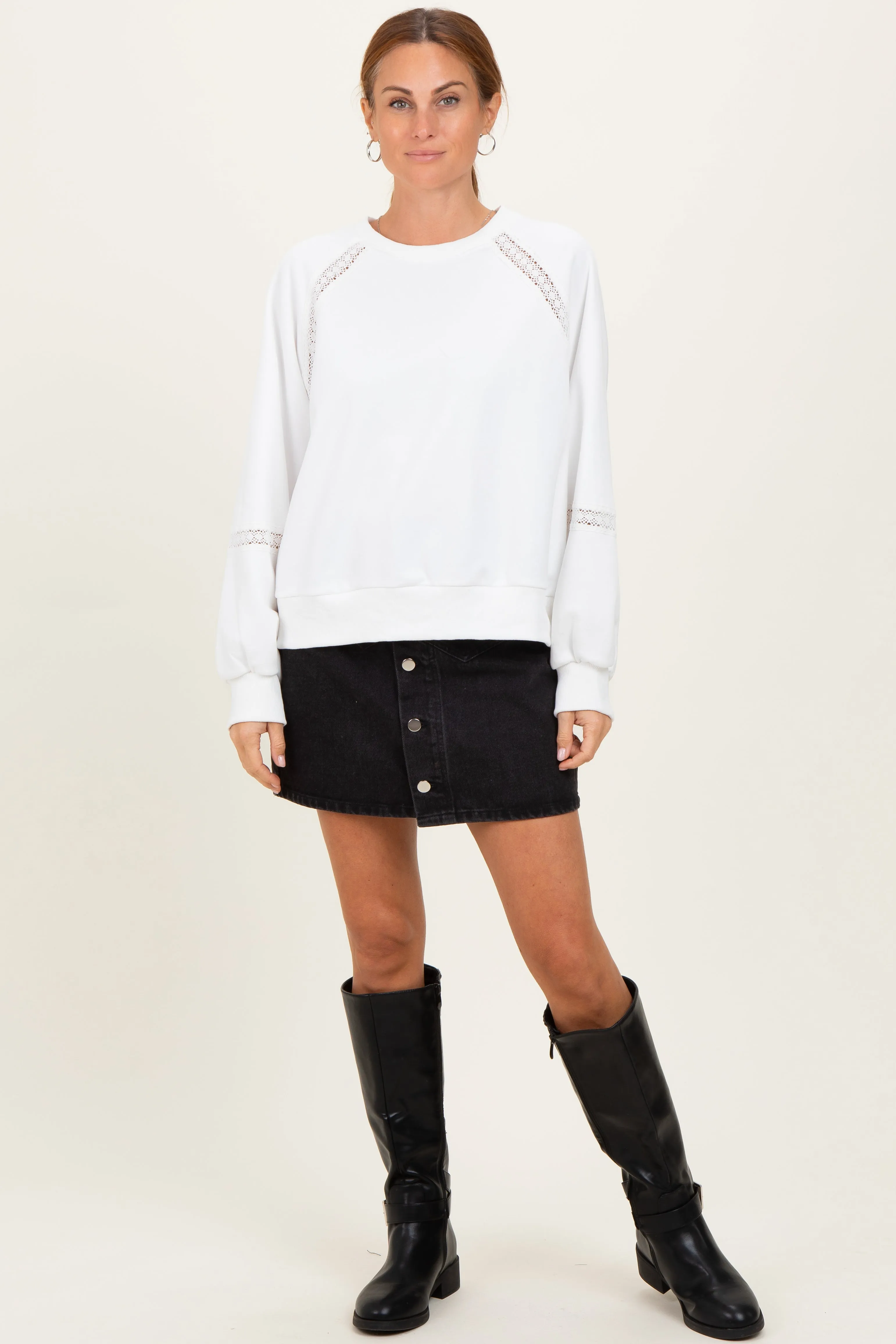 Ivory Crochet Lace Detail Oversized Sweatshirt sold by Pinkblush product image thumbnail 2