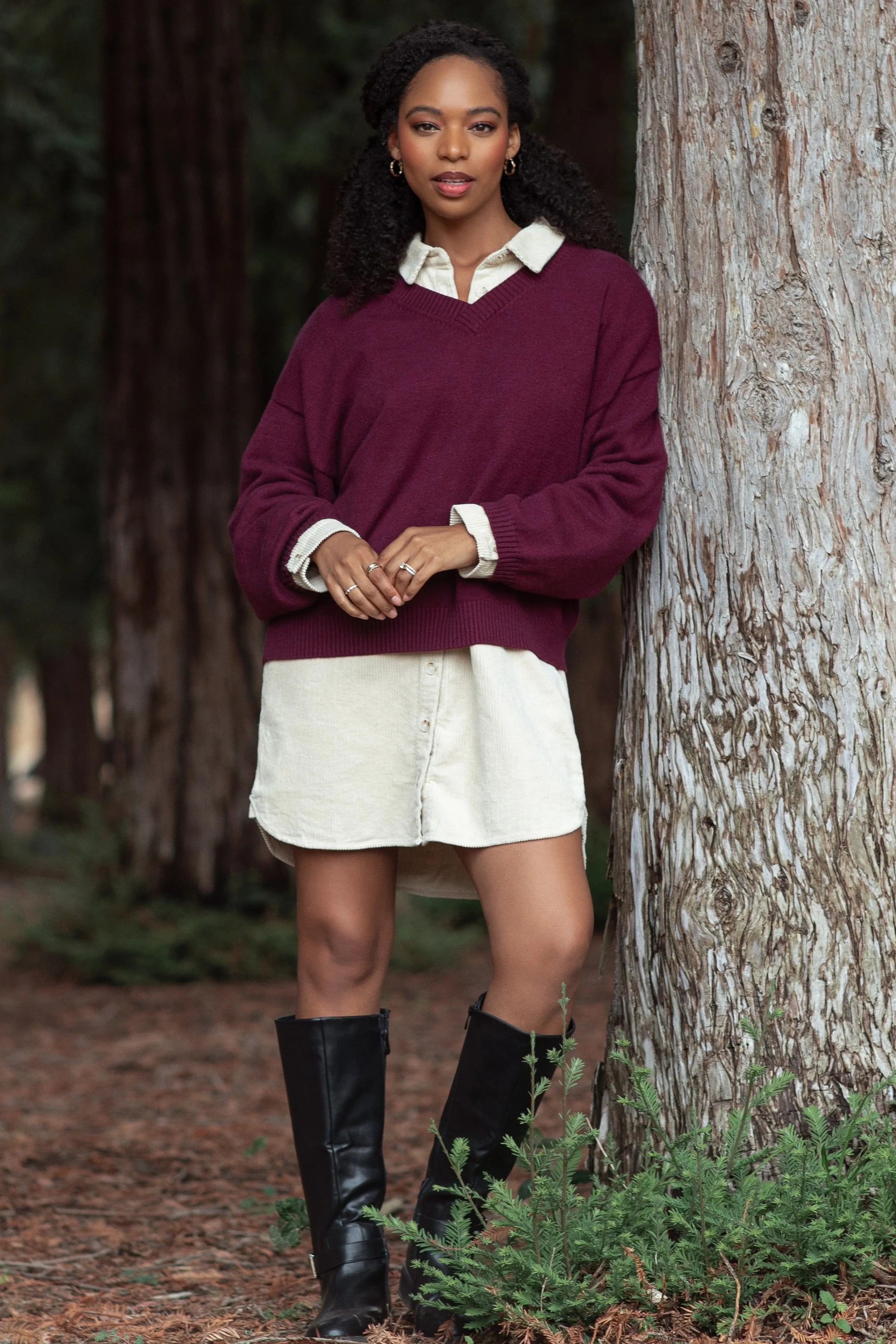 Burgundy V-Neck Drop Shoulder Maternity Sweater sold by Pinkblush product image thumbnail 5