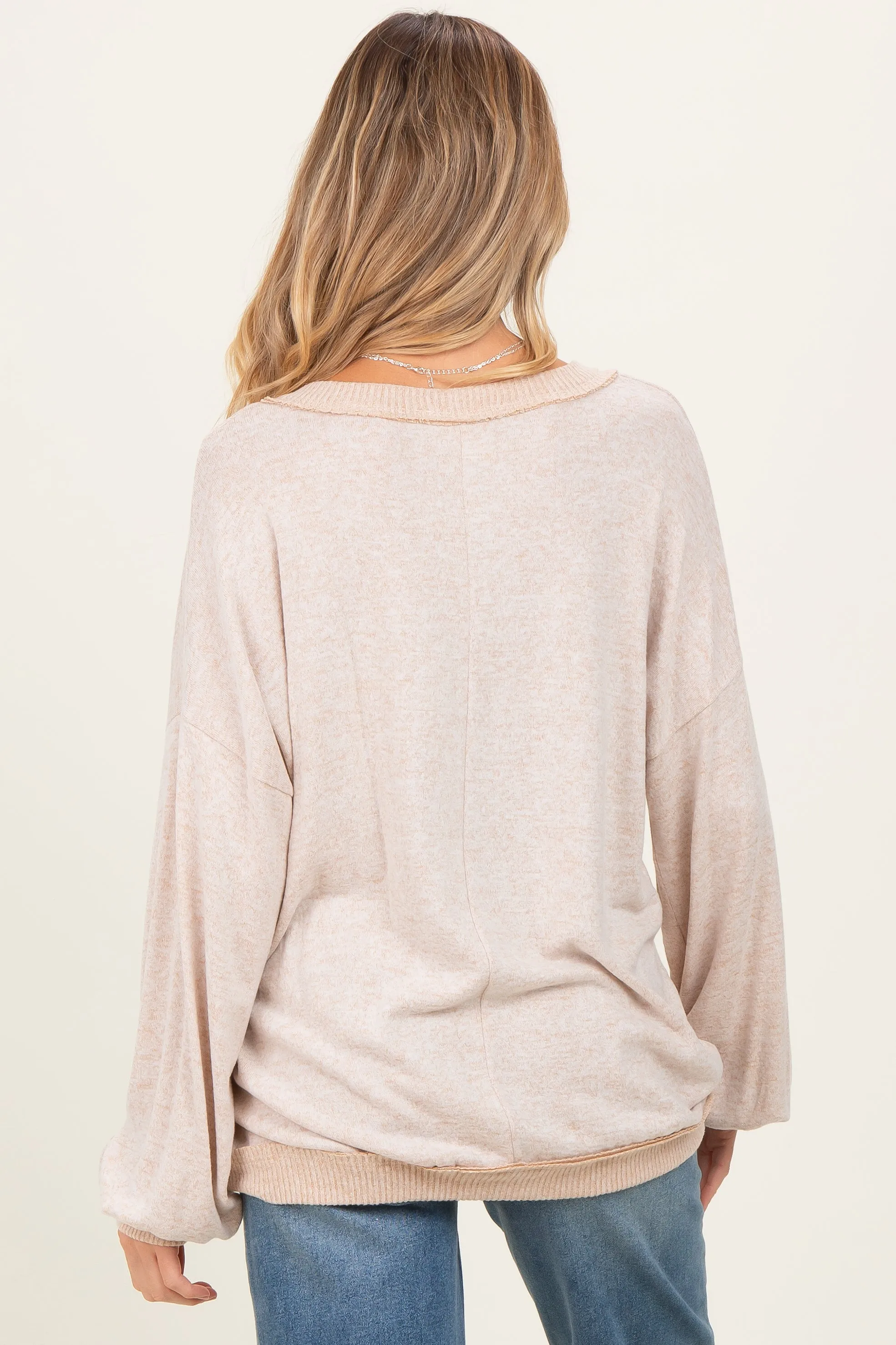 Beige Brushed Long Sleeve Ribbed V-Neck Maternity Top sold by Pinkblush product image thumbnail 5
