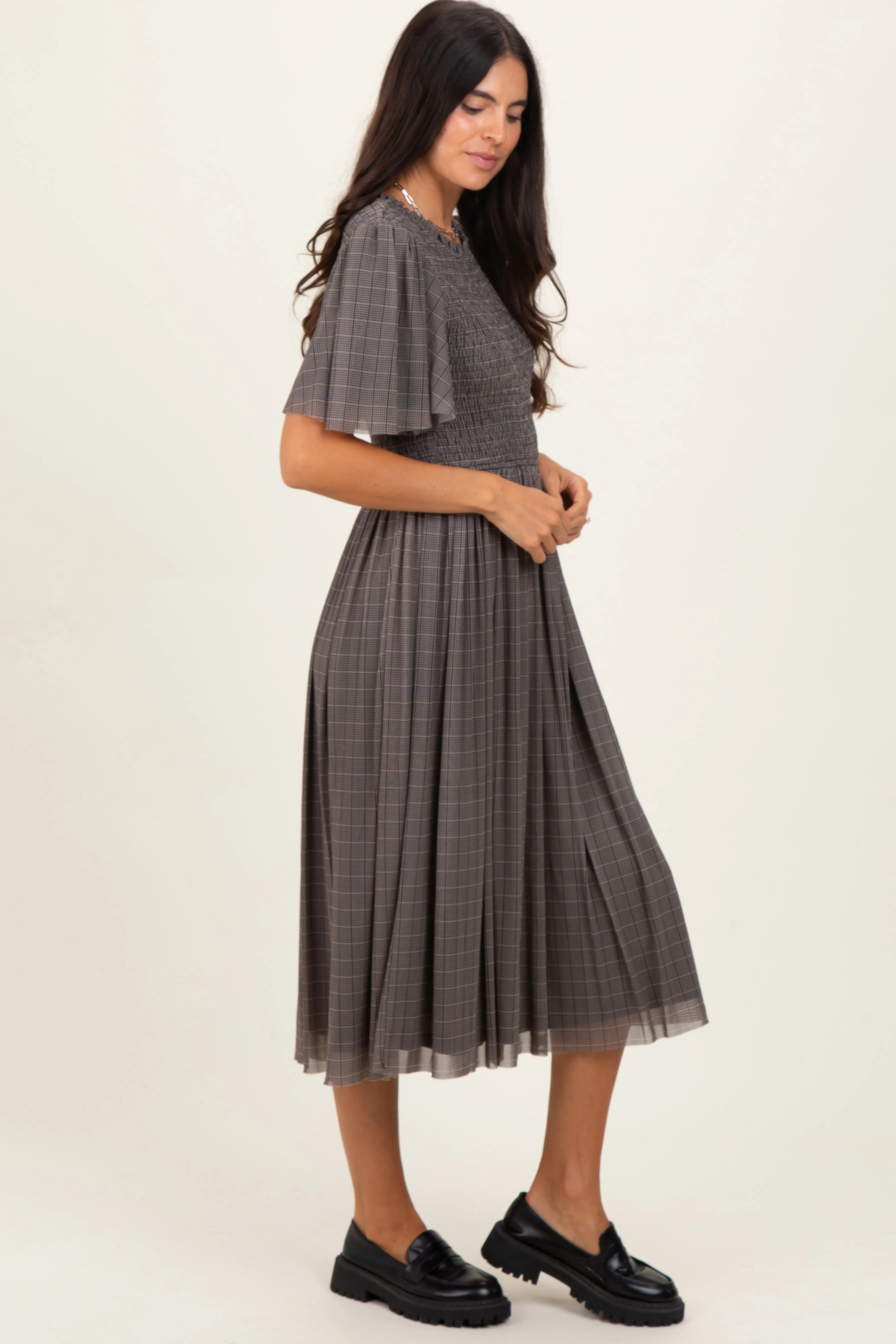 Black Plaid Smocked Mesh Midi Dress sold by Pinkblush product image thumbnail 3
