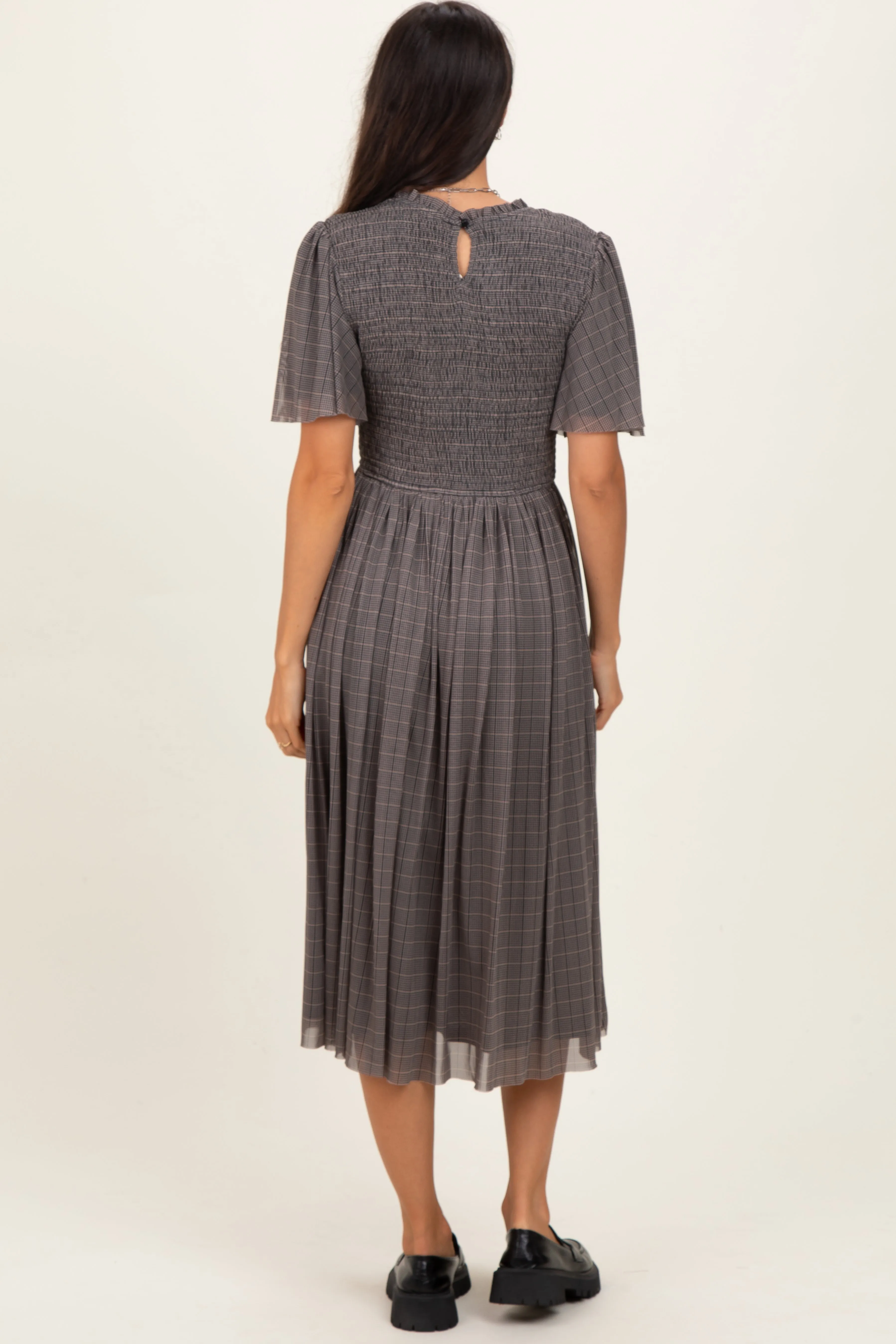 Black Plaid Smocked Mesh Midi Dress sold by Pinkblush product image thumbnail 4
