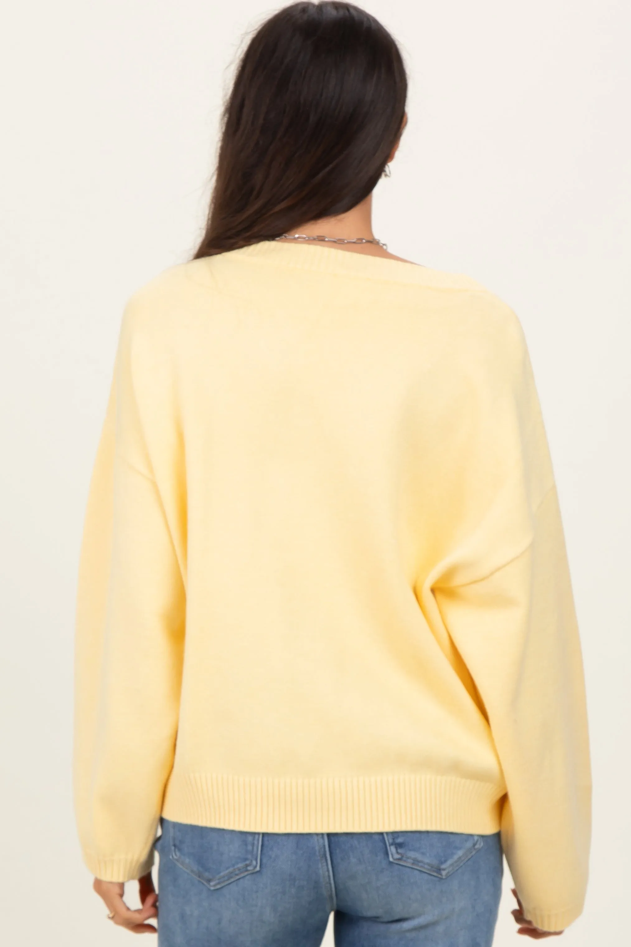 Light Yellow V-Neck Drop Shoulder Sweater sold by Pinkblush product image thumbnail 4
