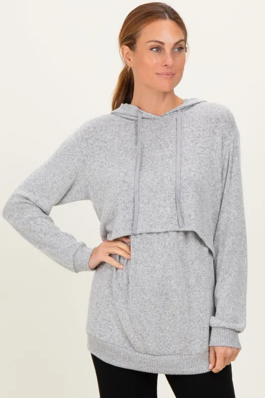 Heather Grey Double Layer Long Sleeve Nursing Hoodie sold by Pinkblush