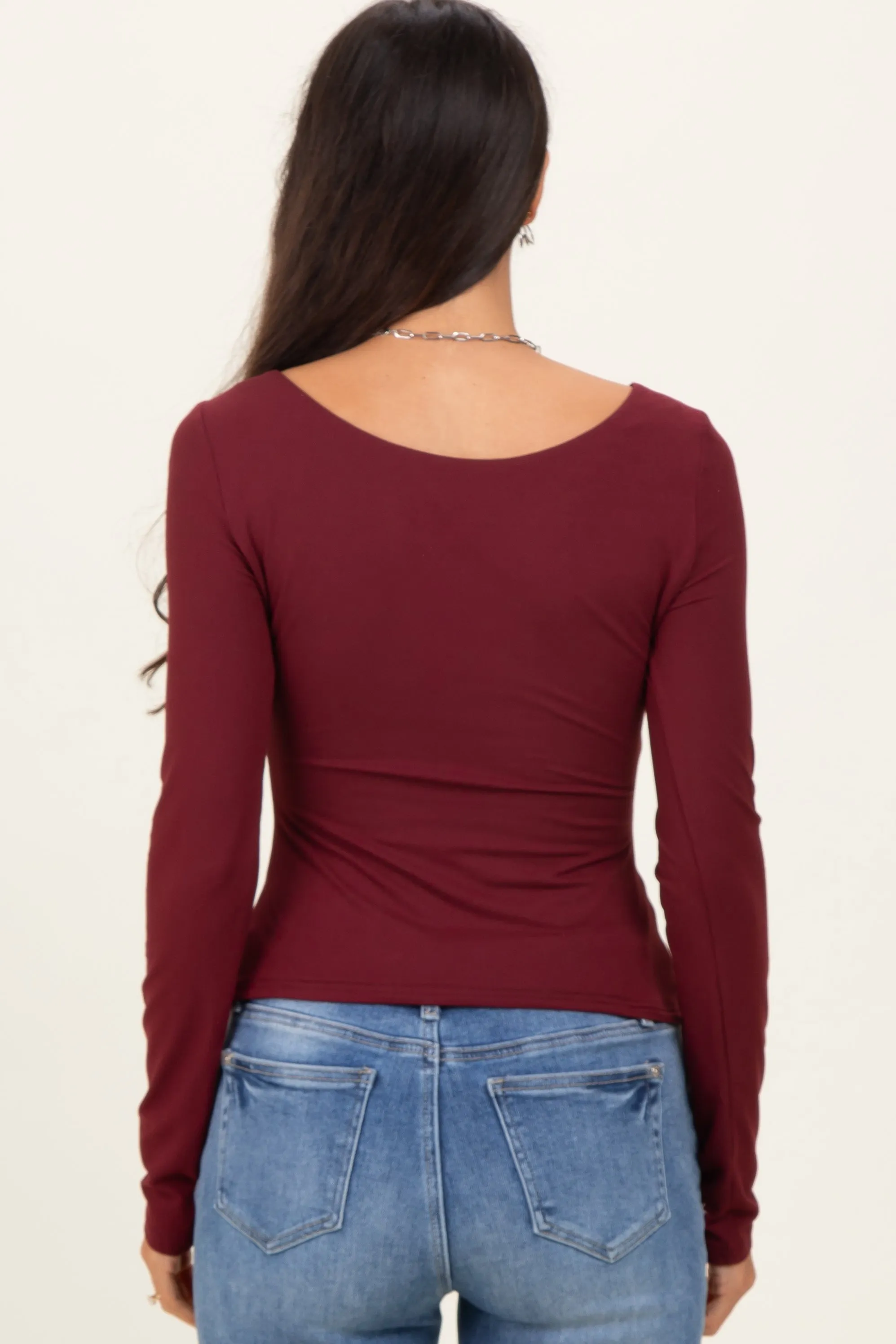 Burgundy Scoop Neck Long Sleeve Top sold by Pinkblush product image thumbnail 4